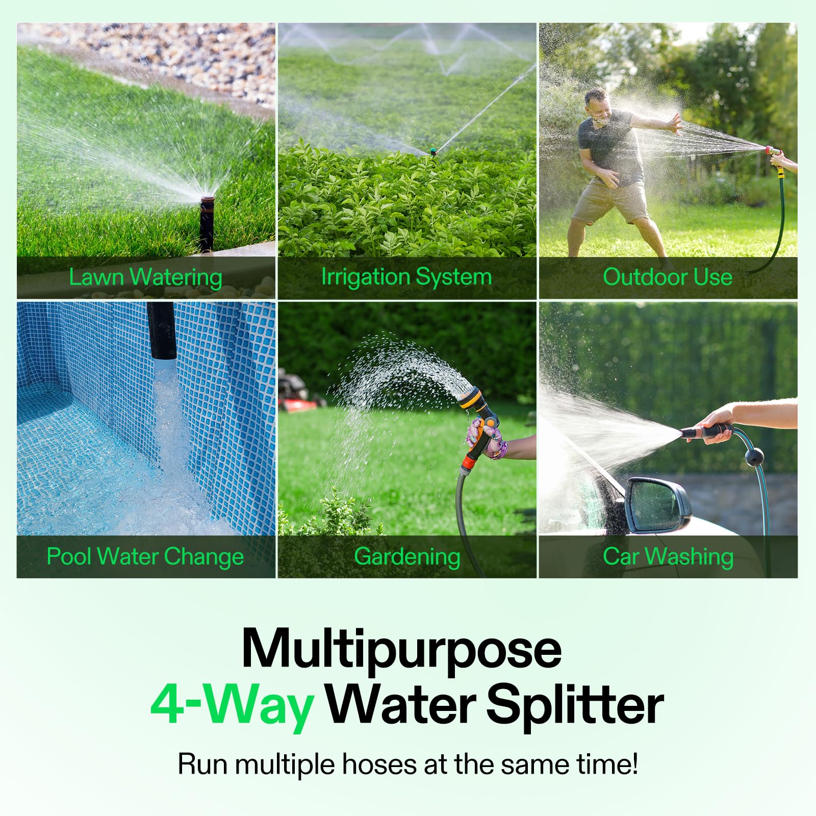 VIVOSUN 4-Wege-Gartenschlauch-Splitter, Wasserschlauchanschluss, Wasserhahn-Adapter mit bequemem, gummiertem Griff für Tropfbewässerung, Rasen
