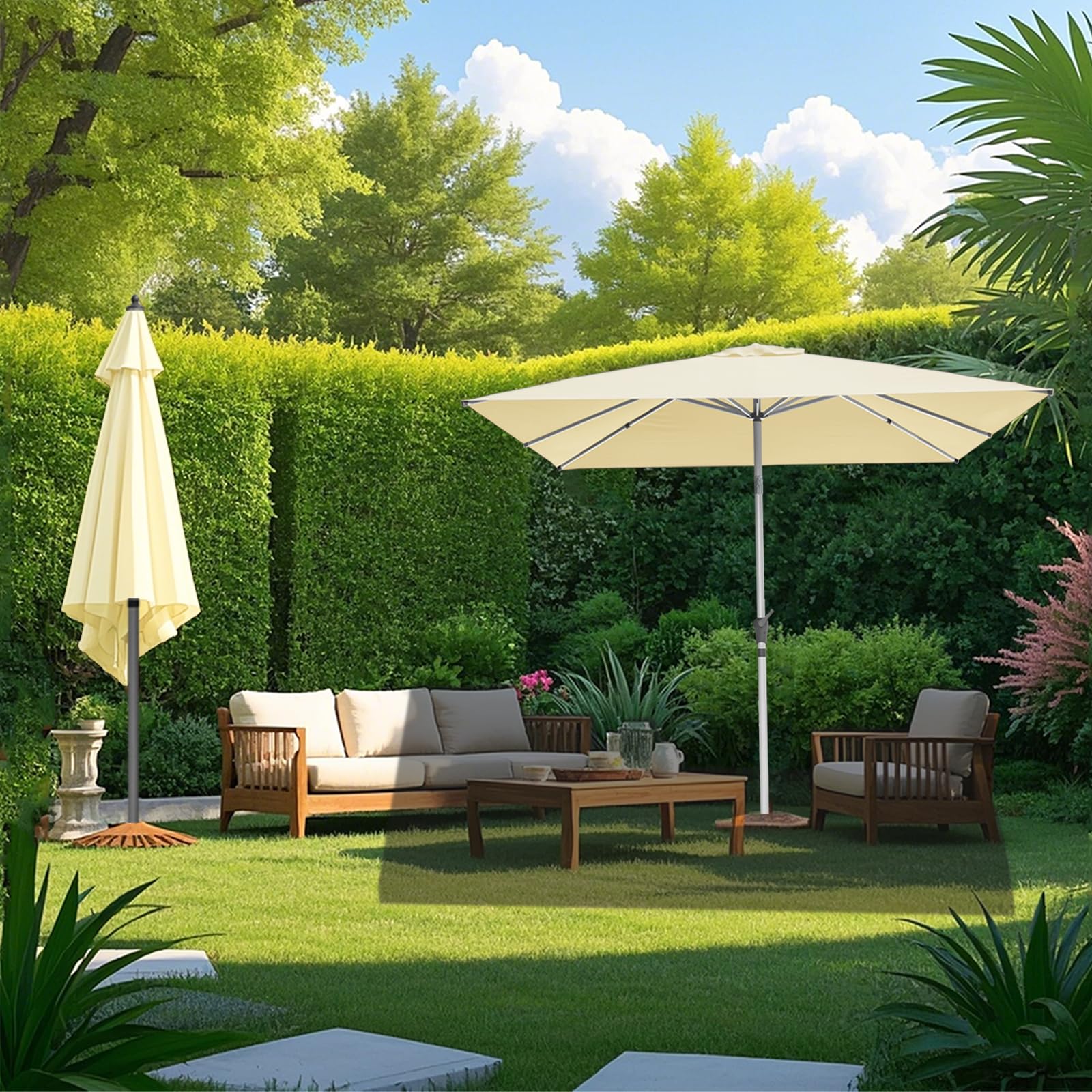 RANSENERS Sonnenschirm 250 x 250 cm, Quadratisch, 8 Streben, Beidseitig um 30° Knickbar, Kurbel öffnen & Schließen, UV50+, für Garten, Balkon, Terrasse, Cafe im Freien