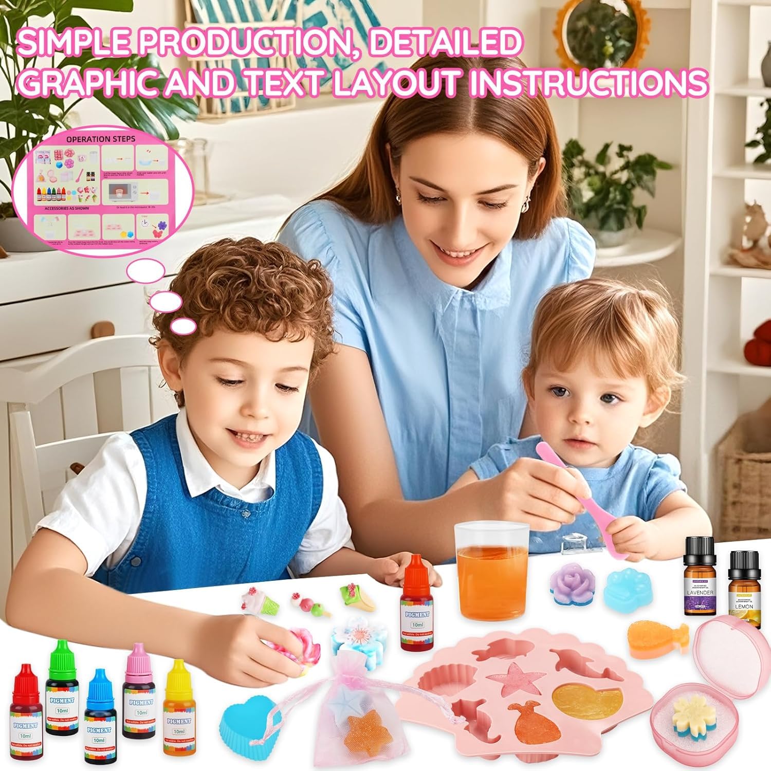 USHOP Sapone fai da te per bambini, 500 g, sapone con stampi, sacchetto regalo e strumenti fai da te, set per adulti, compleanno per bambini, regalo di Natale