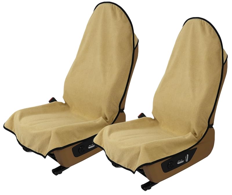 Capa Impermeável para Banco de Carro em Toalha de Microfibra VSHIELD, Antiderrapante, para Bancos Dianteiros ou Traseiros, Bege, Kit com 2