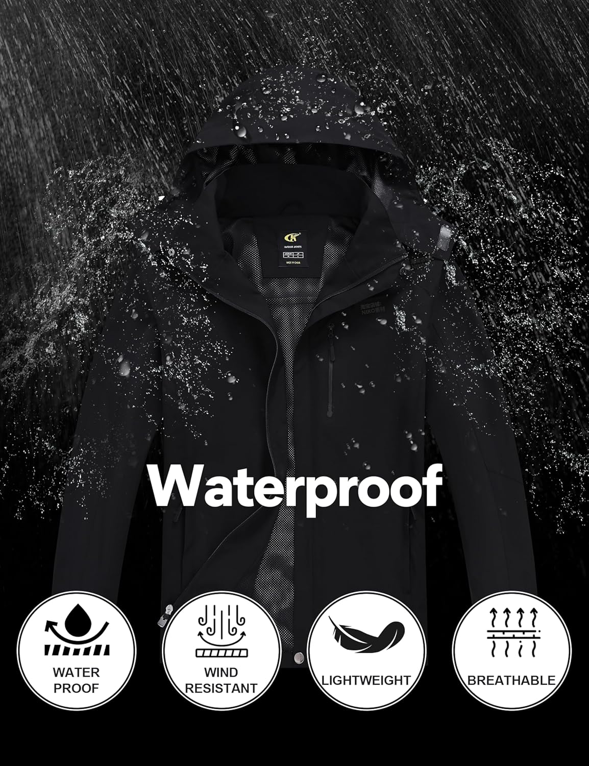YuKaiChen Mens Rain Jacket Waterproof with Hooded Hiking Coat Lightweight Windbreaker - Image 6