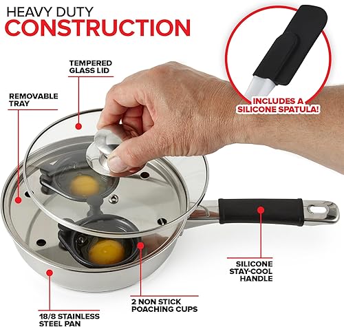 Miniatura 10 de Modern Innovations Bandeja escalfadora de huevos de acero inoxidable de 4 tazas, guante de silicona gratuito, inserto para escalfar huevos y huevos