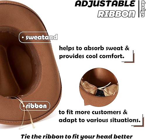 Miniatura 3 de Lisianthus Sombrero de vaquera para hombres y mujeres, estilo occidental, sombrero de fieltro para exteriores con hebilla de cinturón