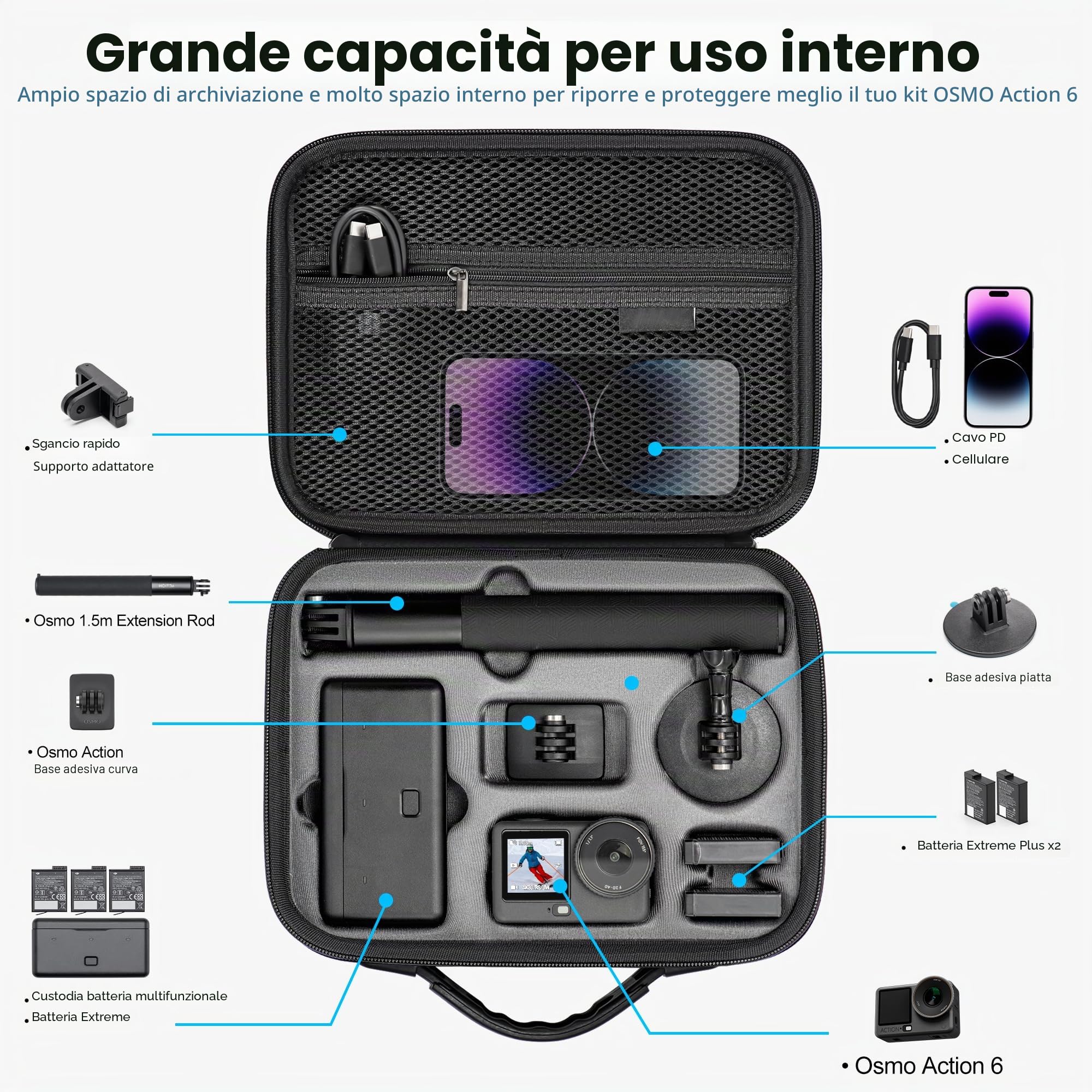 STARTRC PHOTO Custodia Rigida Impermeabile per DJI Osmo Action 6, Borsa Trasporto Fotocamera Sportiva con Schiuma Borsa da Viaggio per Action Cam Accessori