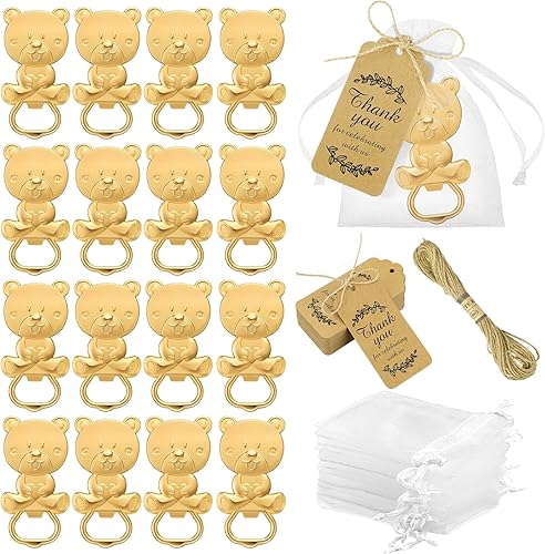 50 piezas de abrebotellas de oso, regalos de baby shower para invitados, lindo abrebotellas para baby shower, regalos de devolución con etiquetas de