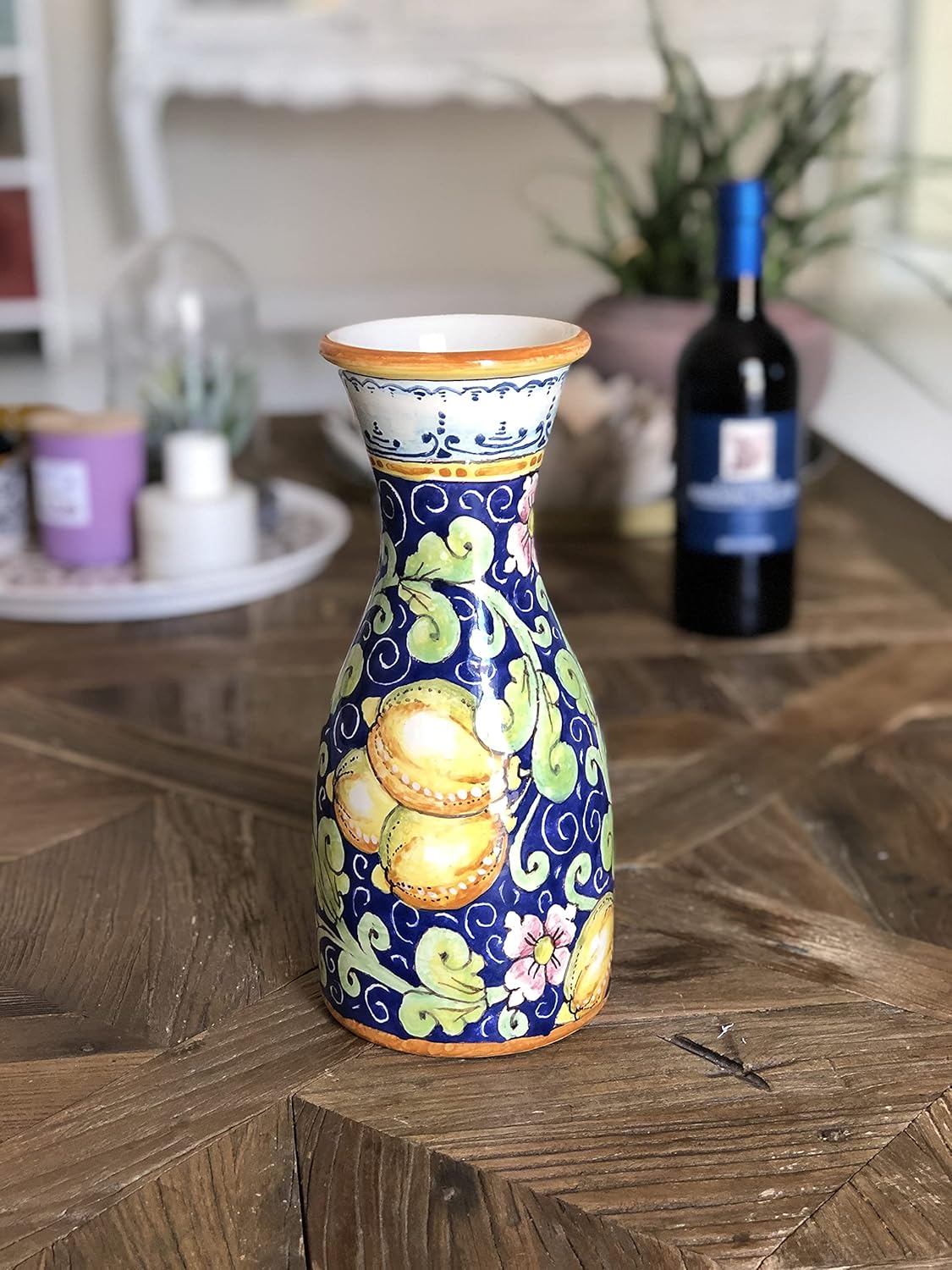CERAMICHE D'ARTE PARRINI - Italian Ceramic Art Pottery Vase Pipkin for Planter Flowerpot or Pitcher gal 0,264 Vine- Water Hand Painted Pattern Lemons Made in Italy Tuscany
