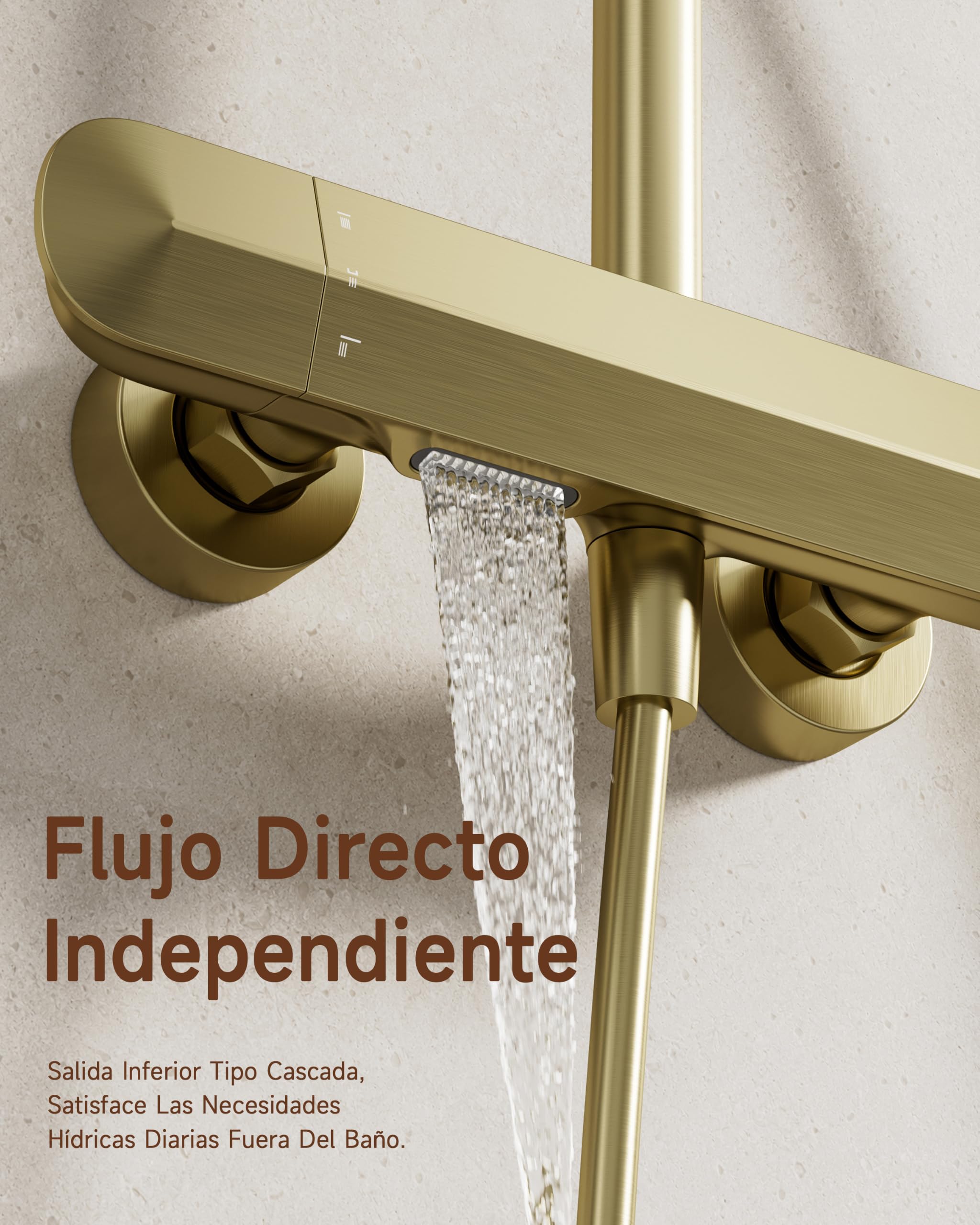 Columna Ducha, cuerpo de latón, sistema de ducha en oro cepillado