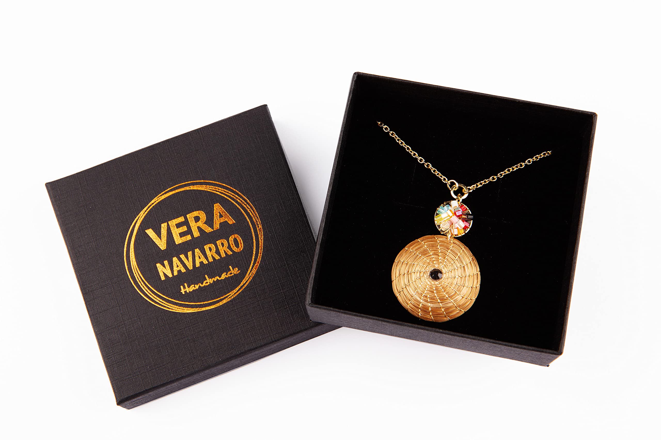 Collana Dorata Mandala in Oro Vegetale con Cristalli