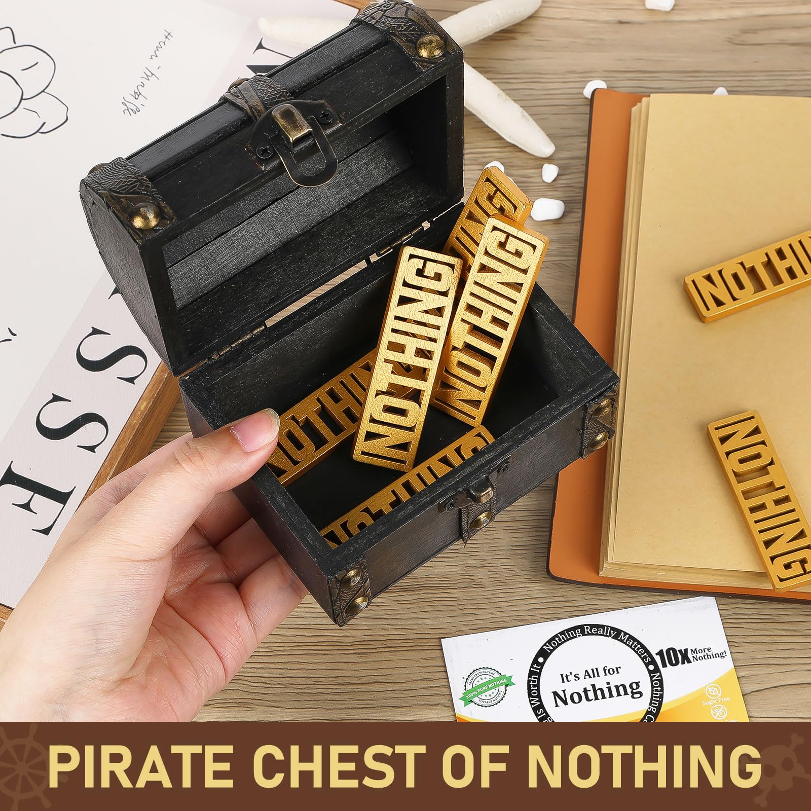 JULEASEL The Gift of Nothing, Pirate Treasure Chest with Golden Nothing, Funny Christmas Gag Gifts for Person Who Wants Nothing, Hilarious Practical Joke Unique Birthday Gifts for Women Men