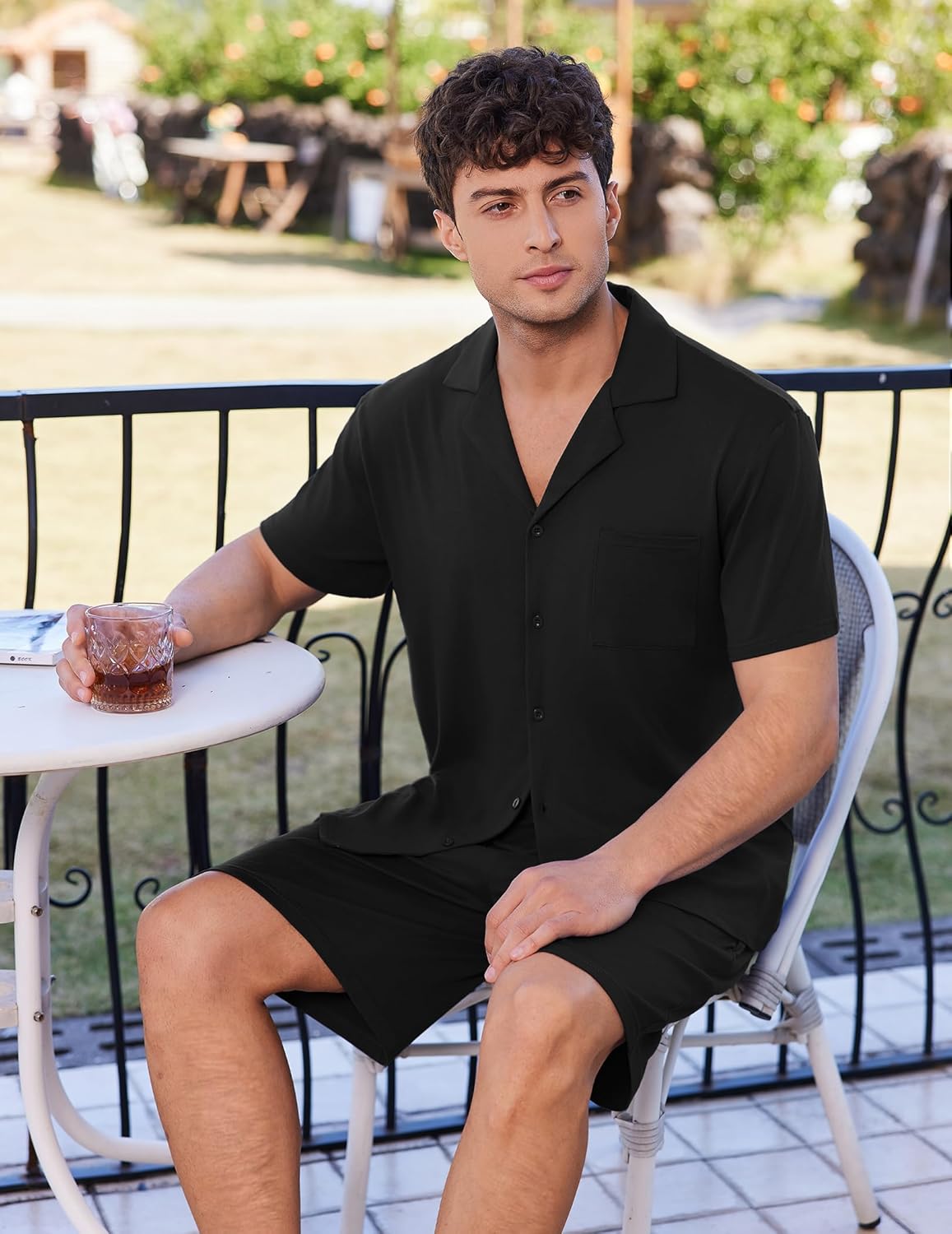 Ekouaer Mens Pajamas Set Short Sleeve Sleepwear Button Down Soft Loungewear 2 Piece Pj Shorts Sets with Pockets - Image 4