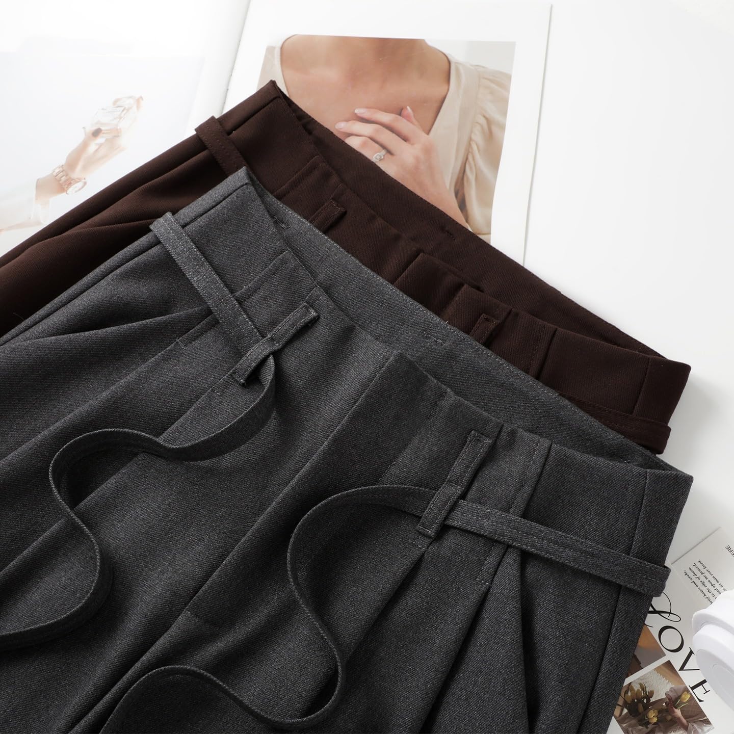 Women's Fall High Waist Loose Casual Woolen Straight Suit Wide Leg Pants
