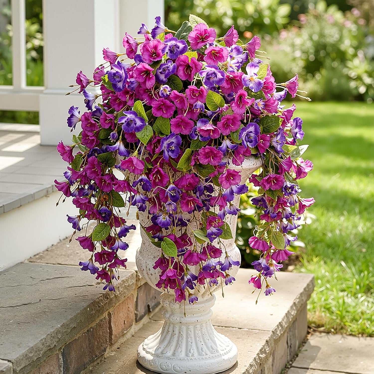 6Pcs Artificial Hibiscus Fake Hanging Flowers, Silk Faux Flowers for Outdoor Planters, UV Resistant Artificial Outdoor Plants for Hanging Baskets, Porches, Patios Decorations (Purple + Red)