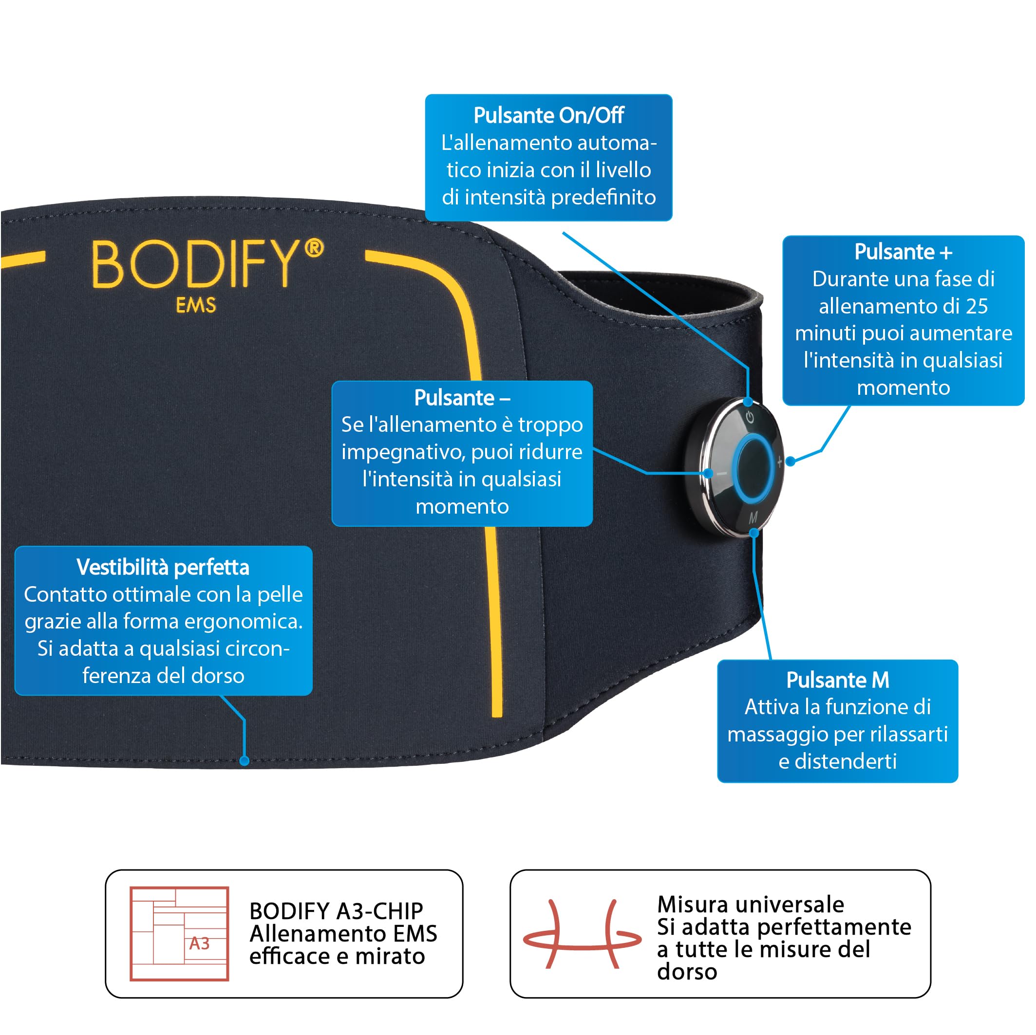 Bodify® EMS Back Trainer PRO – Attivazione mirata della muscolatura della Schiena! – Attivazione Muscolare – Allenamento EMS – Allenamento della Schiena – per Uomini e Donne L'Originale