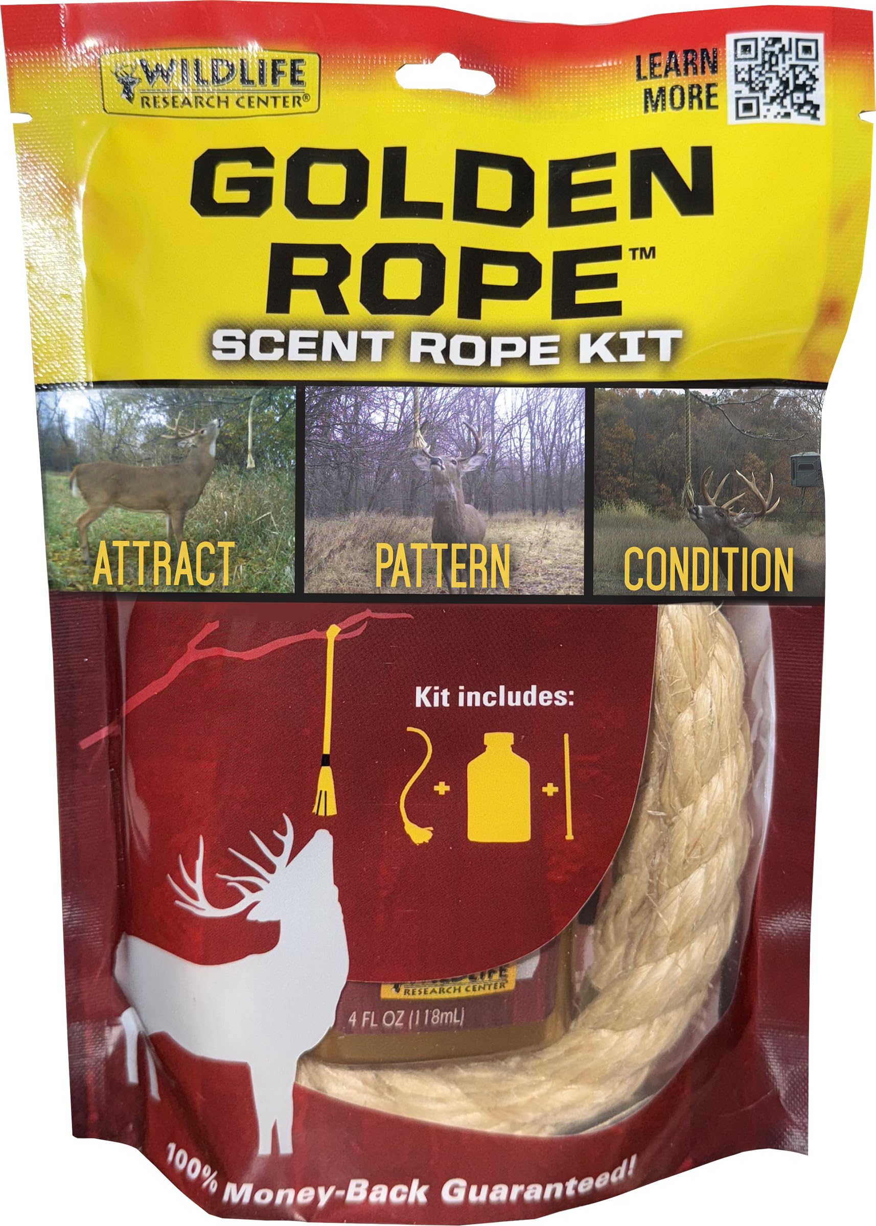 Wildlife Research Center Golden Rope Scent Rope Kit – Single Scent Rope Scrape Kit for Deer Hunting with Rope, Cable Tie and Golden Rope Scent Concentrate – Doe and Buck Deer Attractant