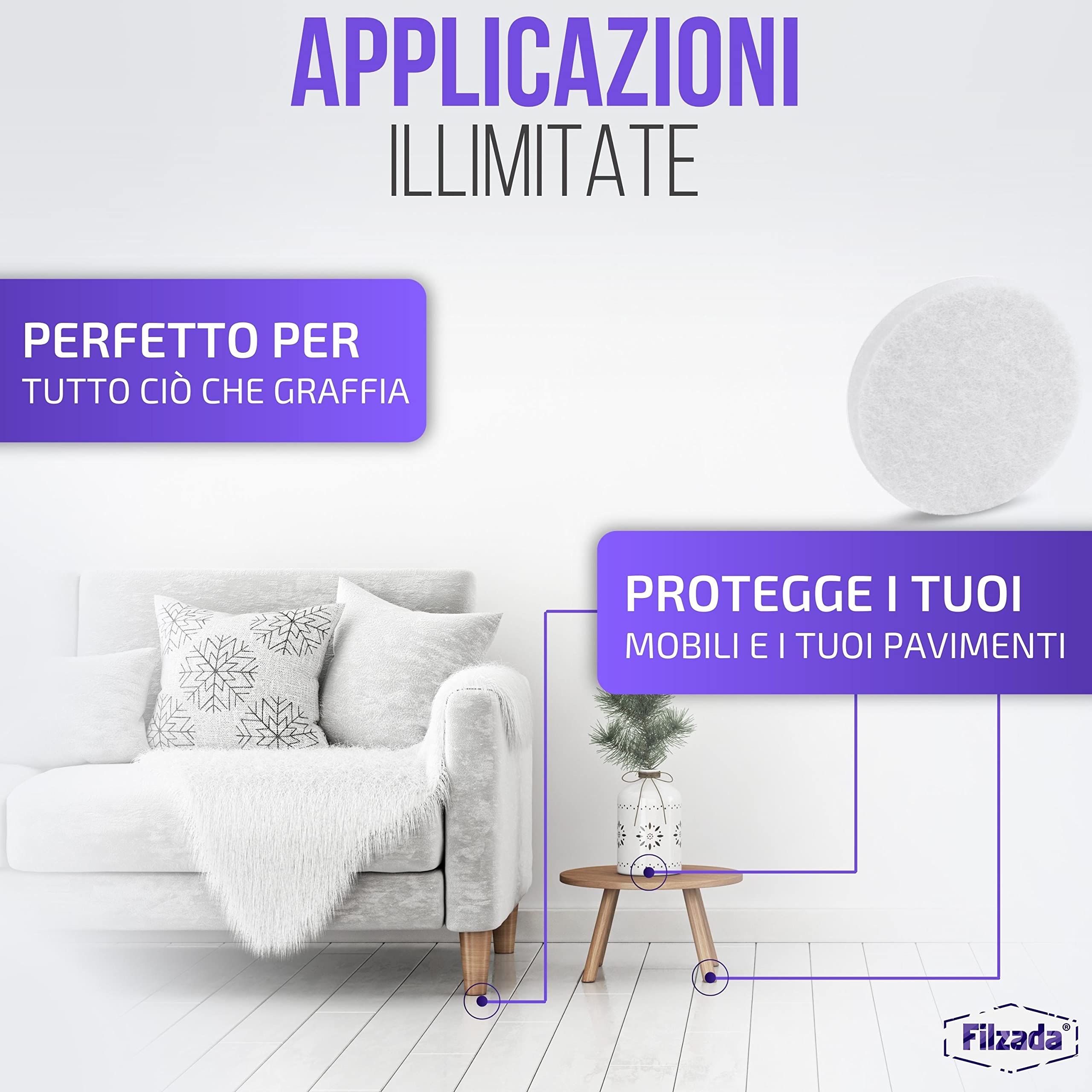 Filzada® 64x Feltrini autoadesivi - Ø 20 mm (rotondo) - Bianco - Feltro professionale per mobili con adesione ideale