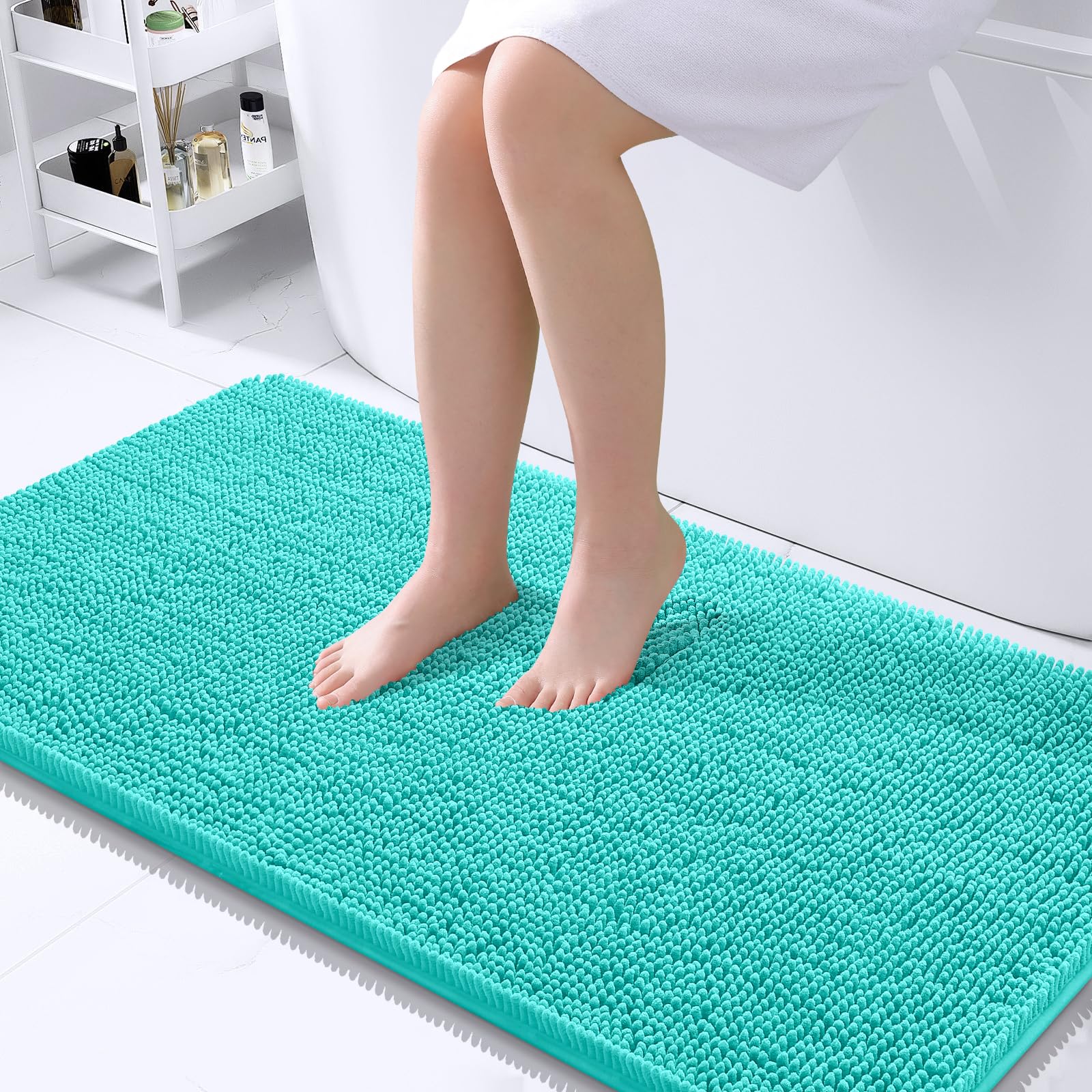 OLANLY Bathroom Runner Rugs 40x24, Extra Soft Absorbent Chenille Bath Rugs | Teal, Quick-Drying Rubber Backing, Machine Washable Long Bath Mat for Bathroom Floor, Tub and Shower, Home Decor Accessories