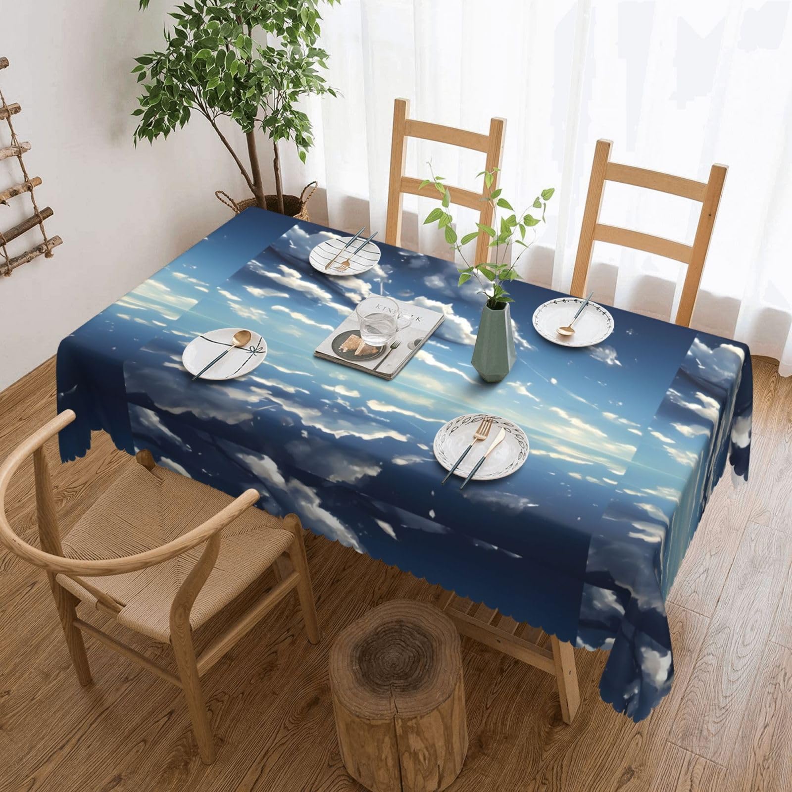 Nappe carrée bleu ciel 137x183 lavable pour sublimer une décoration de restaurant