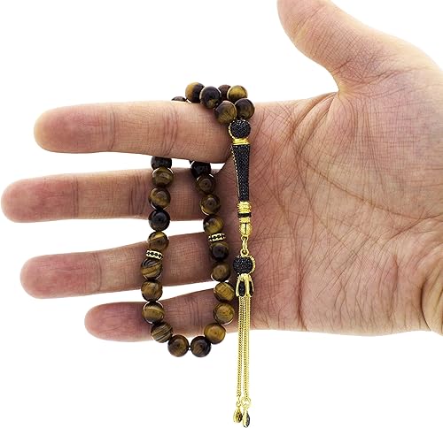 Miniatura 4 de Borla de plata de ley 925 ojo de tigre islámico 33 cuentas de oración Tasbeeh Misbaha
