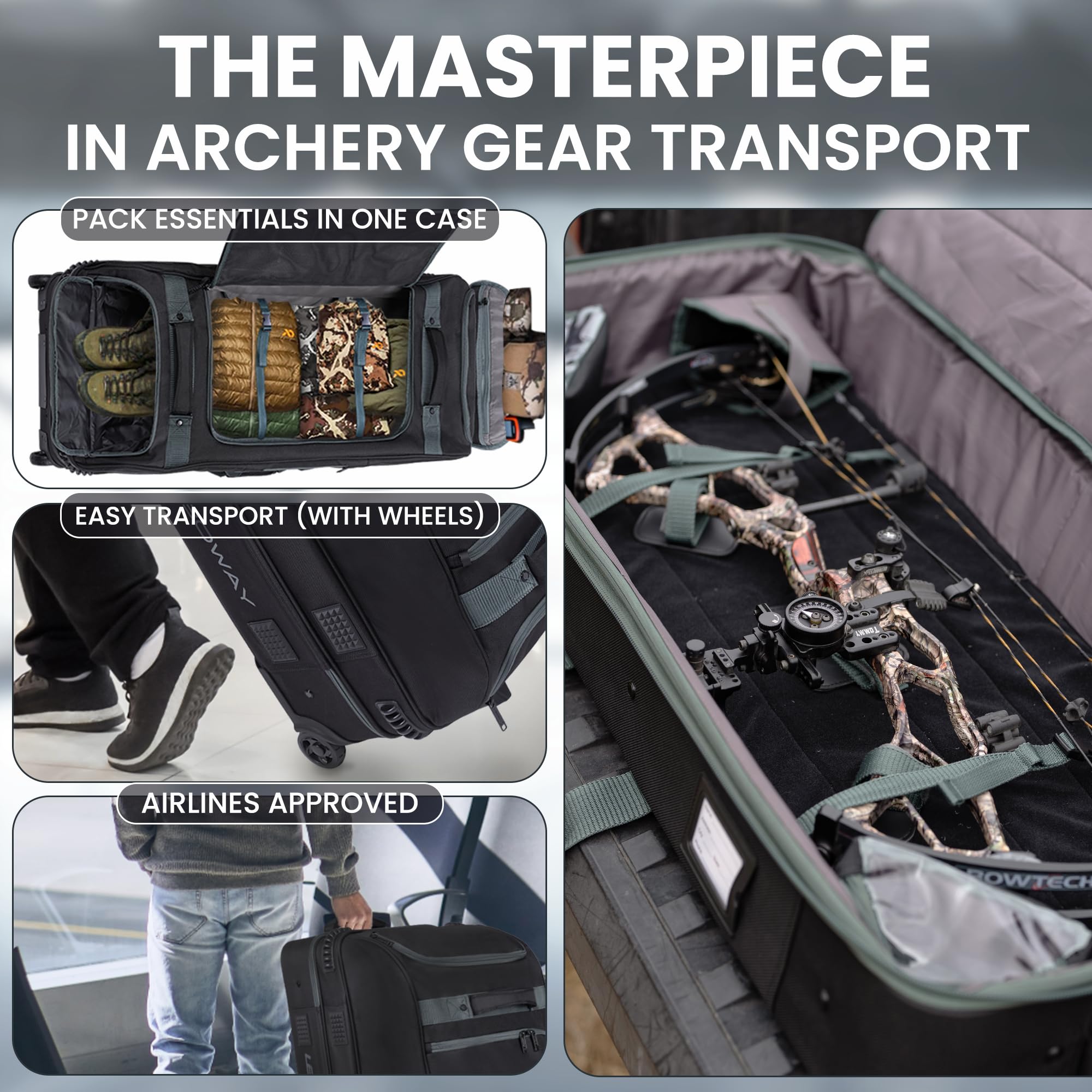 Legend Boway Roller Bow Case - Durable Compound Bow Case with Wheels, Multiple Compartments & Pockets, Padding & Fastening Straps, Airline Approved for Travel with TSA Lock