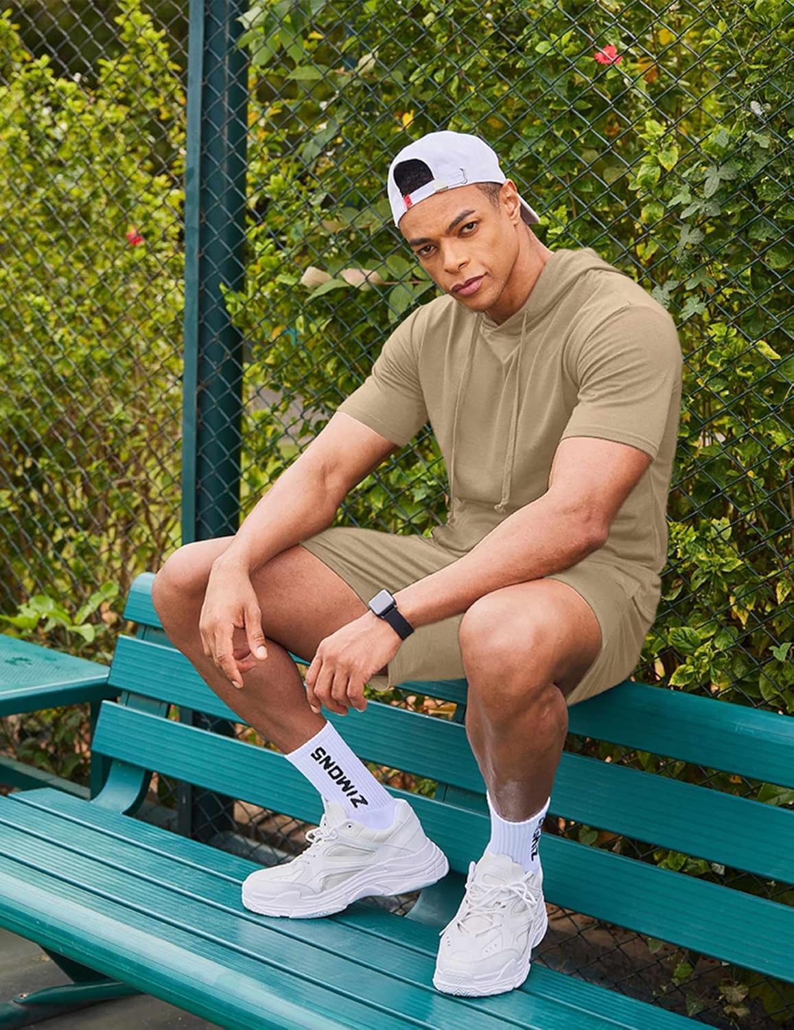 COOFANDY Men's Tracksuit 2 Piece Hooded Athletic Sweatsuit Short Sleeve Casual Sports Hoodie Shorts Set - Image 3