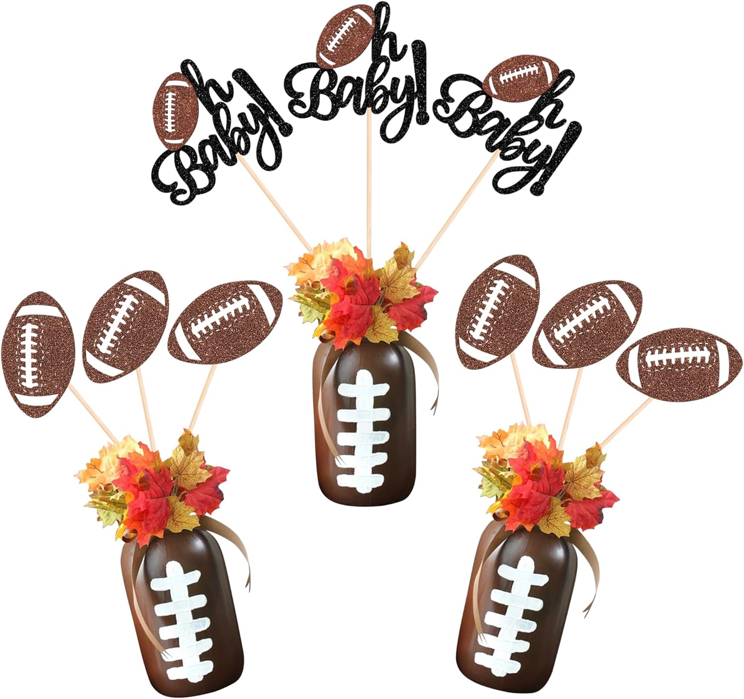12 Pack American Football 1st Birthday Party Decorations - Centerpiece Sticks, Table Toppers for Touch Down Baby Shower