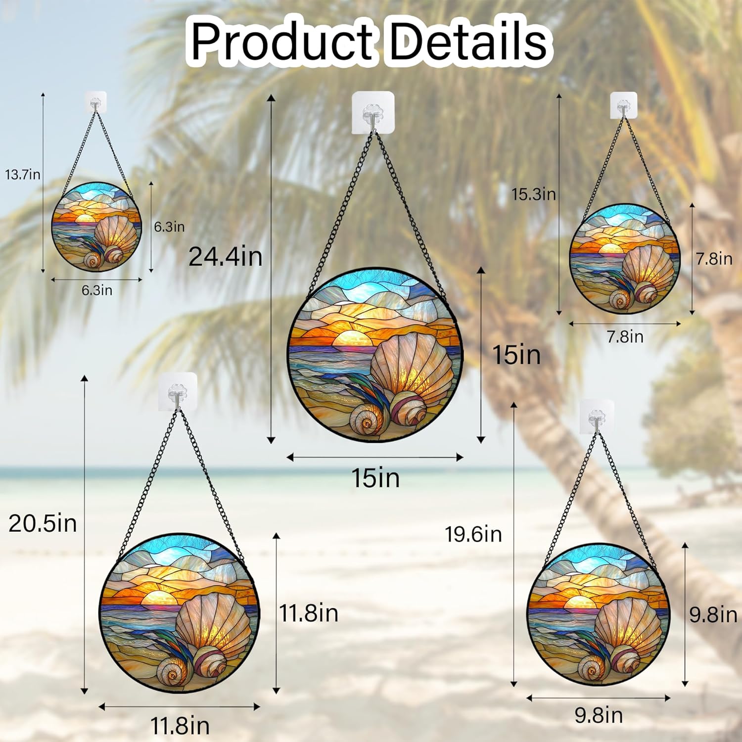 Stained Glass Window Hanging - Colorful Beach Shells Conch Sun Catcher for Door Home Decor Ocean Suncatcher Christmas Mother's Day Birthday Sea Lover Gifts for Women Men Mom Nana 7.8 in - Image 6