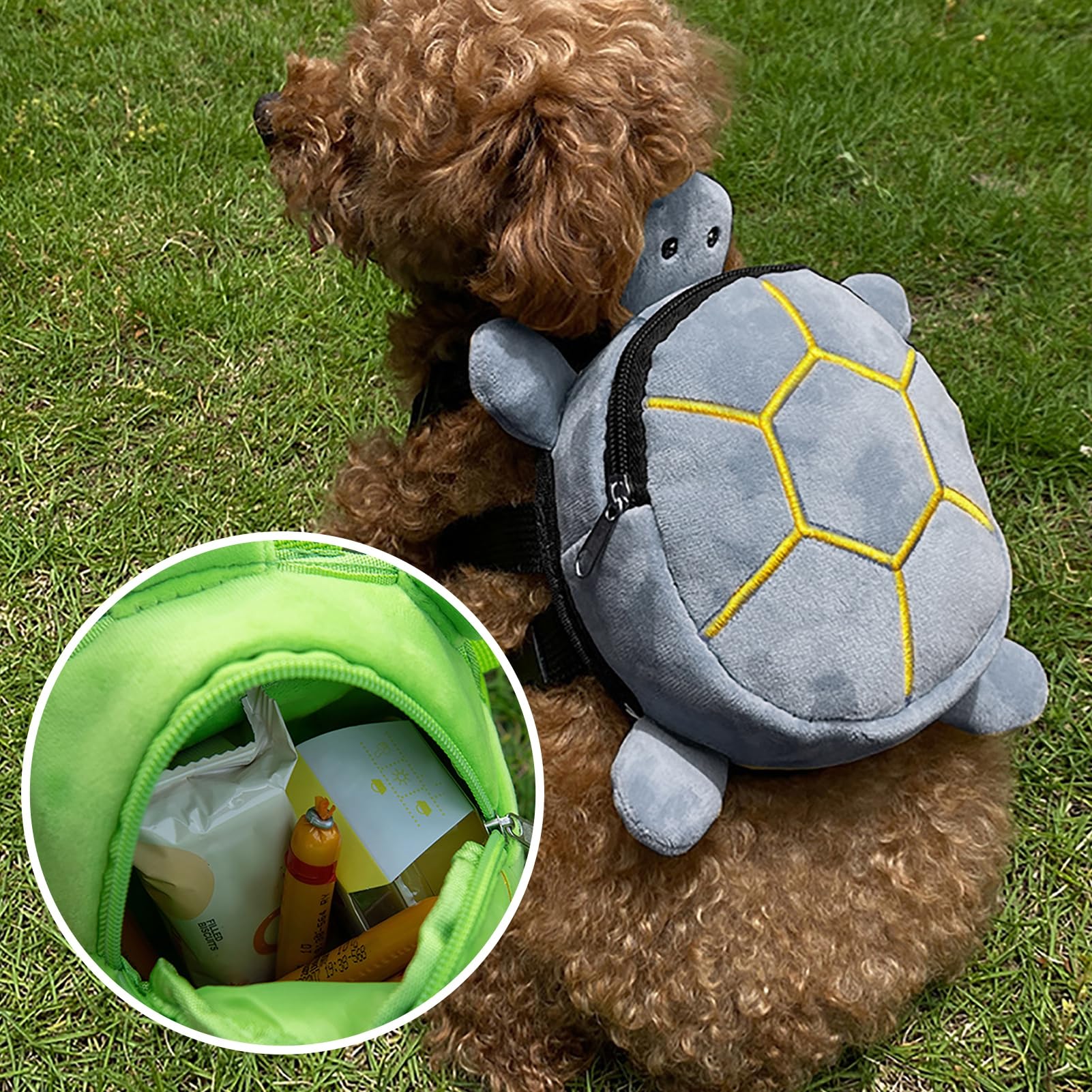 Zaino con imbracatura per cani a forma di tartaruga carino, regolabile, borsa da sella per cuccioli, impermeabile, indossabile da solo, con cerniera, forma creativa, chiusura a cerniera, lunga