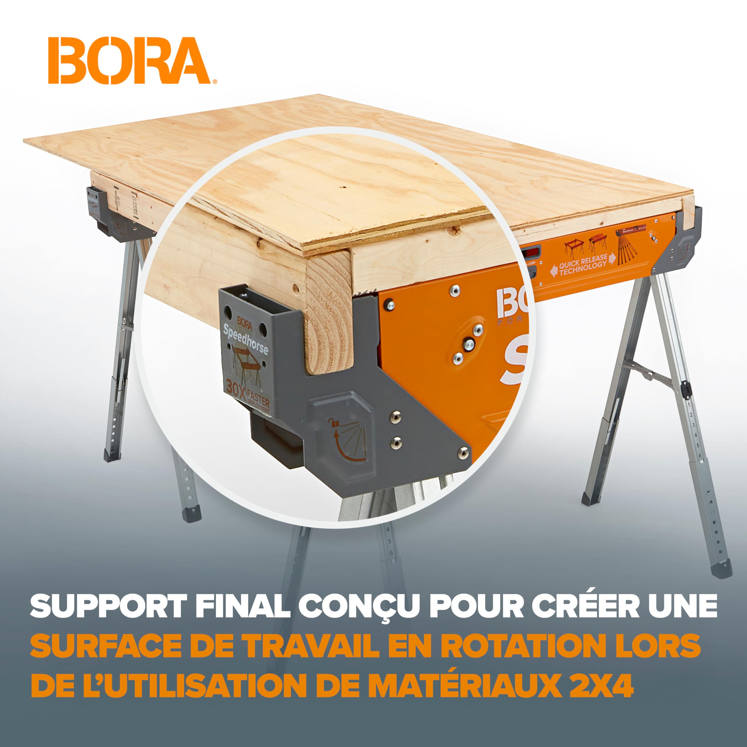 BORA Portamate Speedhorse XT PM-4550T Lot de 2 chevalet de sciage à hauteur réglable de 76,2 à 91,4 cm, dessus en métal pour 5,1 x 10,2 cm, pour entrepreneurs et charpentiers, orange