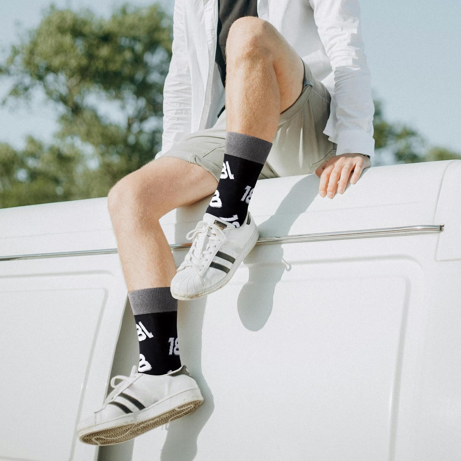 Jeasona 30th 40th 50th 60th 70th Birthday Gifts for Men Black Crew Cotton Socks - Image 2