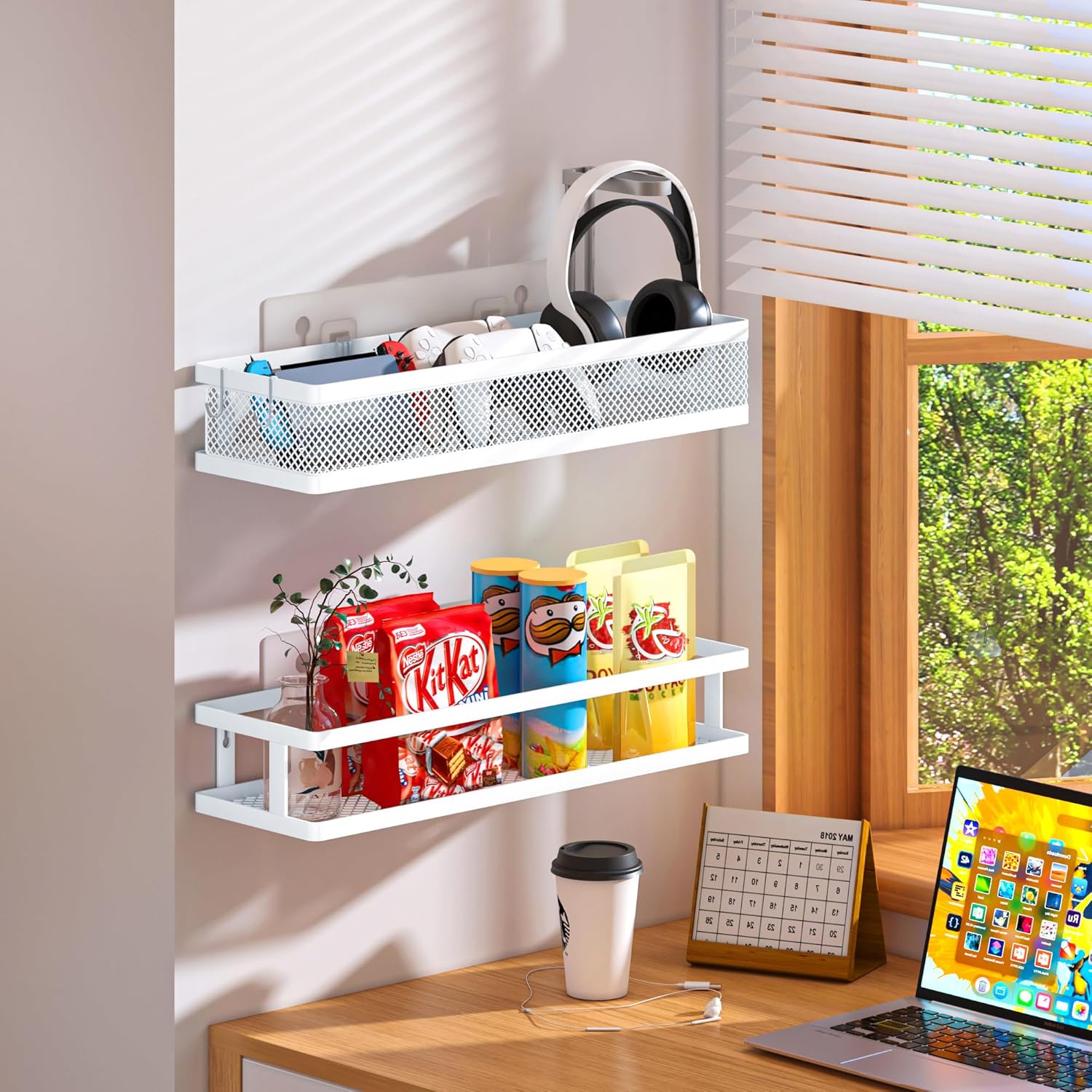 PUSDON Metal Wall Hanging Basket 2 Packs DIY Suitable for Multiple Scenes - Large White Netting Suit