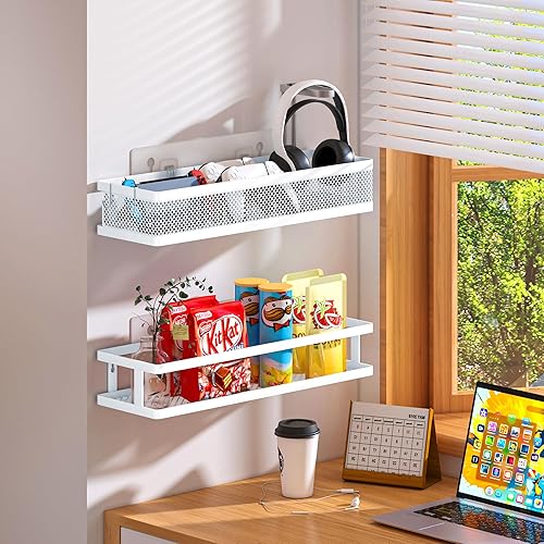 Miniatura 4 de PUSDON Cesta de metal para colgar en la pared, paquete de 2 unidades, apta para múltiples escenas, red blanca grande