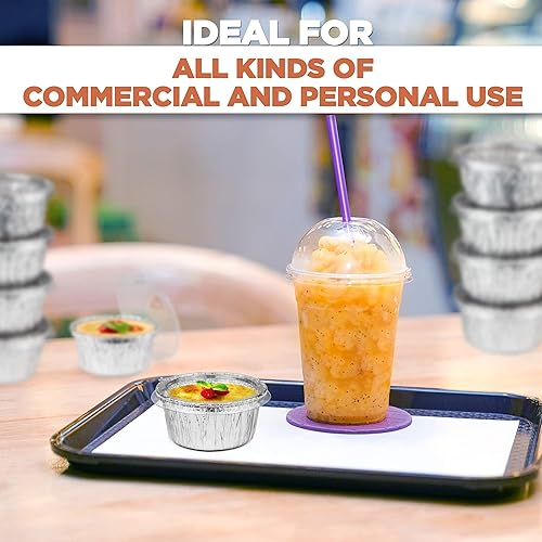 Miniatura 5 de Fit Meal Prep Moldes desechables de aluminio con tapas, tazas de natillas de aluminio de 4 onzas con tapas, tazas desechables de aluminio para