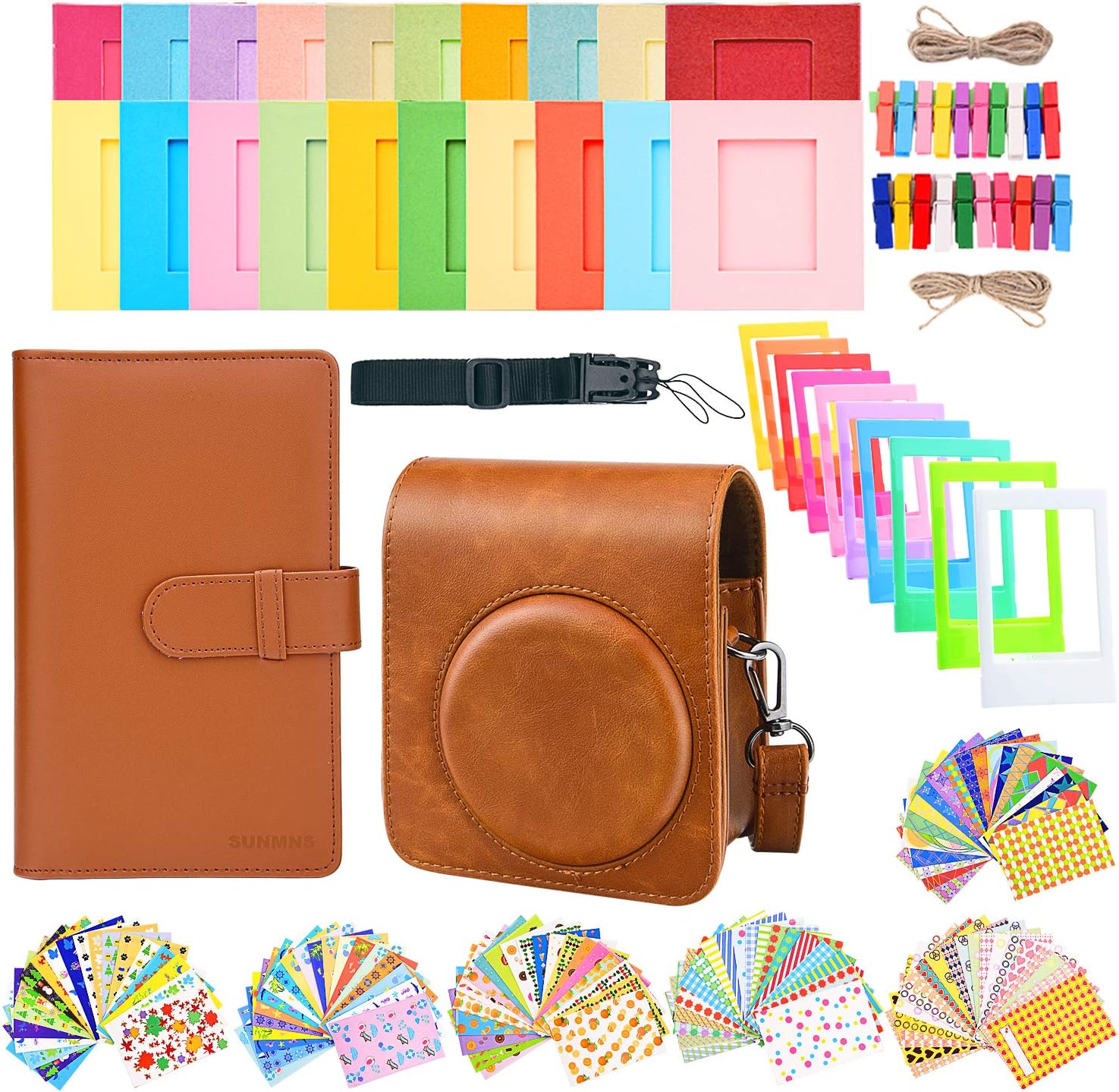 Sunmns Accessories Bundle Kit Set Compatible with Fujifilm Instax Mini 70 Instant Film Camera, Accessory Include Case, Album, Stickers, Photo Frames, Hanging Frame, Strap (Brown)