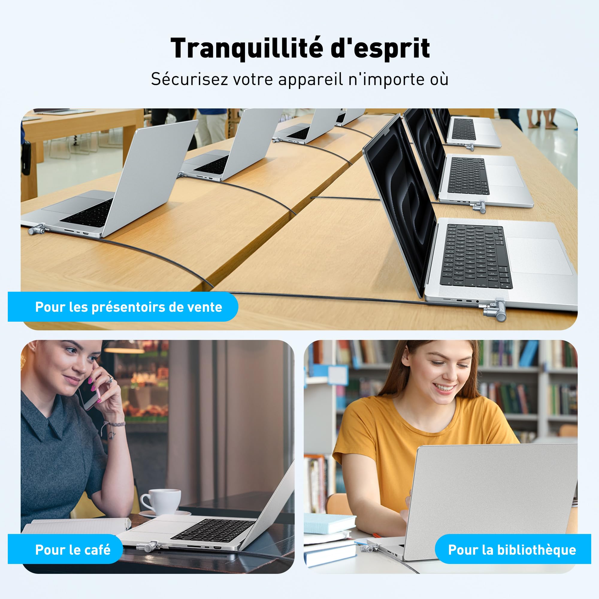 AboveTEK Câble de verrouillage pour ordinateur portable MacBook Pro 14/16 (2021–2024), verrou de sécurité antivol à clé pour ordinateur portable, câble de verrouillage d'ordinateur en acier résistant