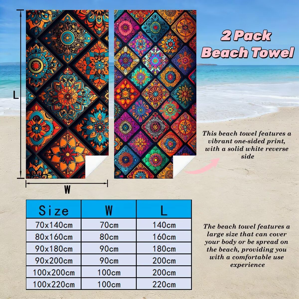 Ręcznik plażowy z mikrofibry, zestaw 2 dużych ręczników kąpielowych 90x200 cm, szybkoschnący ręcznik kąpielowy retro, ręczniki plażowe, sportowe ręczniki z mikrofibry do podróży -4790