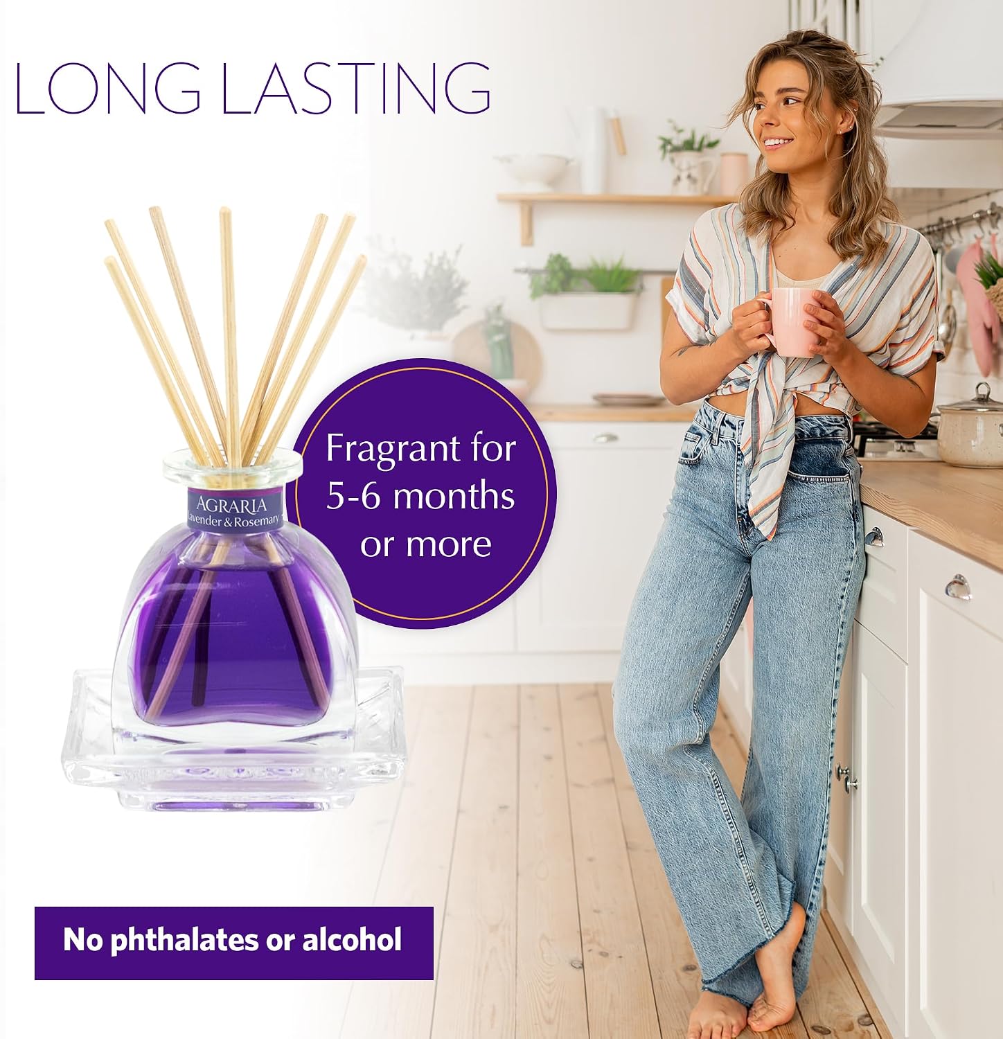 Agraria Lavender & Rosemary Reed Diffuser Set, Air Essence & Petite Essence Luxury Fragrance Duo with Natural Essential Oils, Sola Flowers & Reeds, Long Lasting Inviting Aroma