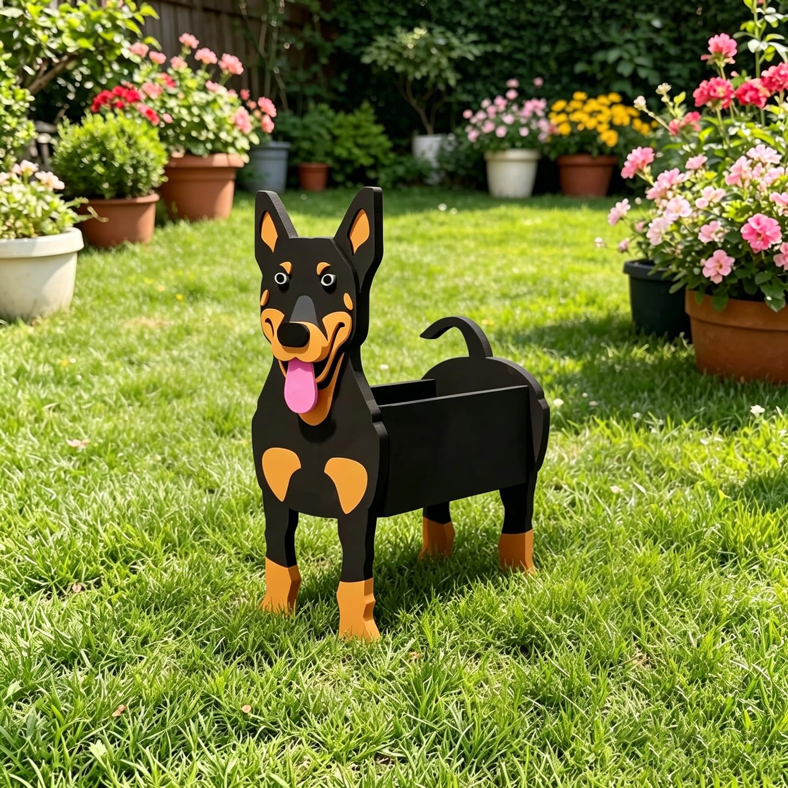 Hiiaodecor Kelpie Pet Dog Animal Bonsai Holder Cute Shape Art Plant Storage Pot Villa Garden Indoor Outdoor Office Decor Ornaments 43 * 25cm/16.93 * 9.84in