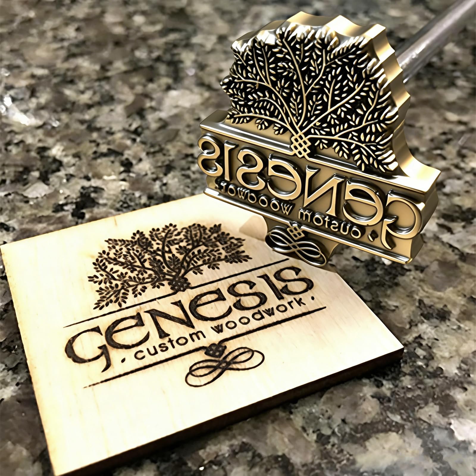Design - Timbro termico personalizzato con logo personalizzato per falegnami e artigiani, realizzato a mano da Design (9 x 9 cm)