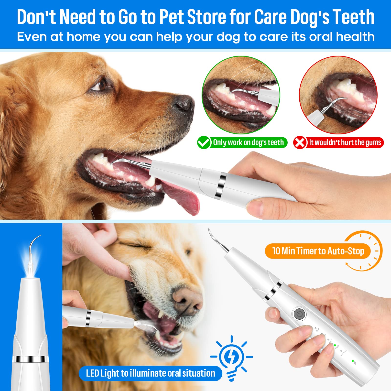 Dog Teeth Cleaning Kit, 5-Mode LED Ultrasonic Tooth Cleaner for Dogs & Cats, Plaque & Tartar Remover - Image 3