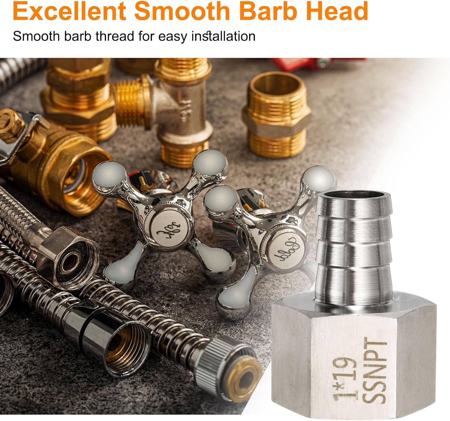 HARFINGTON 5pcs Stainless Steel Barbed Fitting 1" NPT Female to 3/4" Hose ID for Home Brew Pipe Fitting Direct Thread Connector Durable Construction