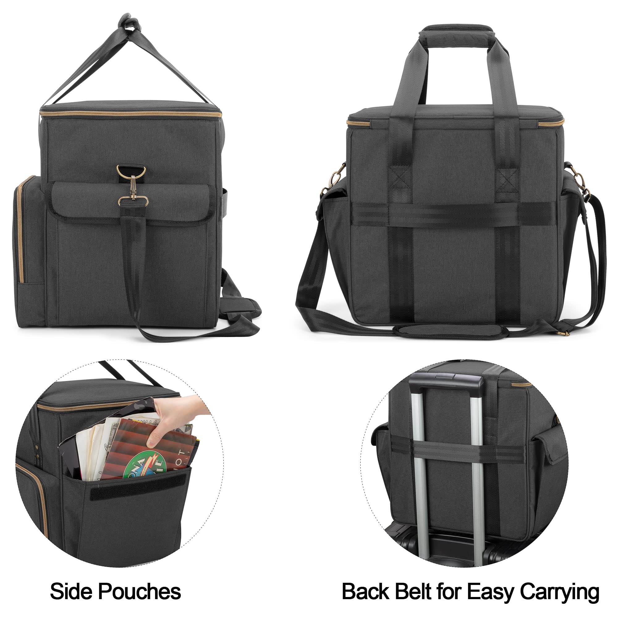 Trunab Borsa per Dischi Vinile in Nylon Impermeabile Leggera Robusta di Grande Capacità - Compatibile con 60 LP, Ideale per Trasportare Vinili con Tracolla e Maniglia