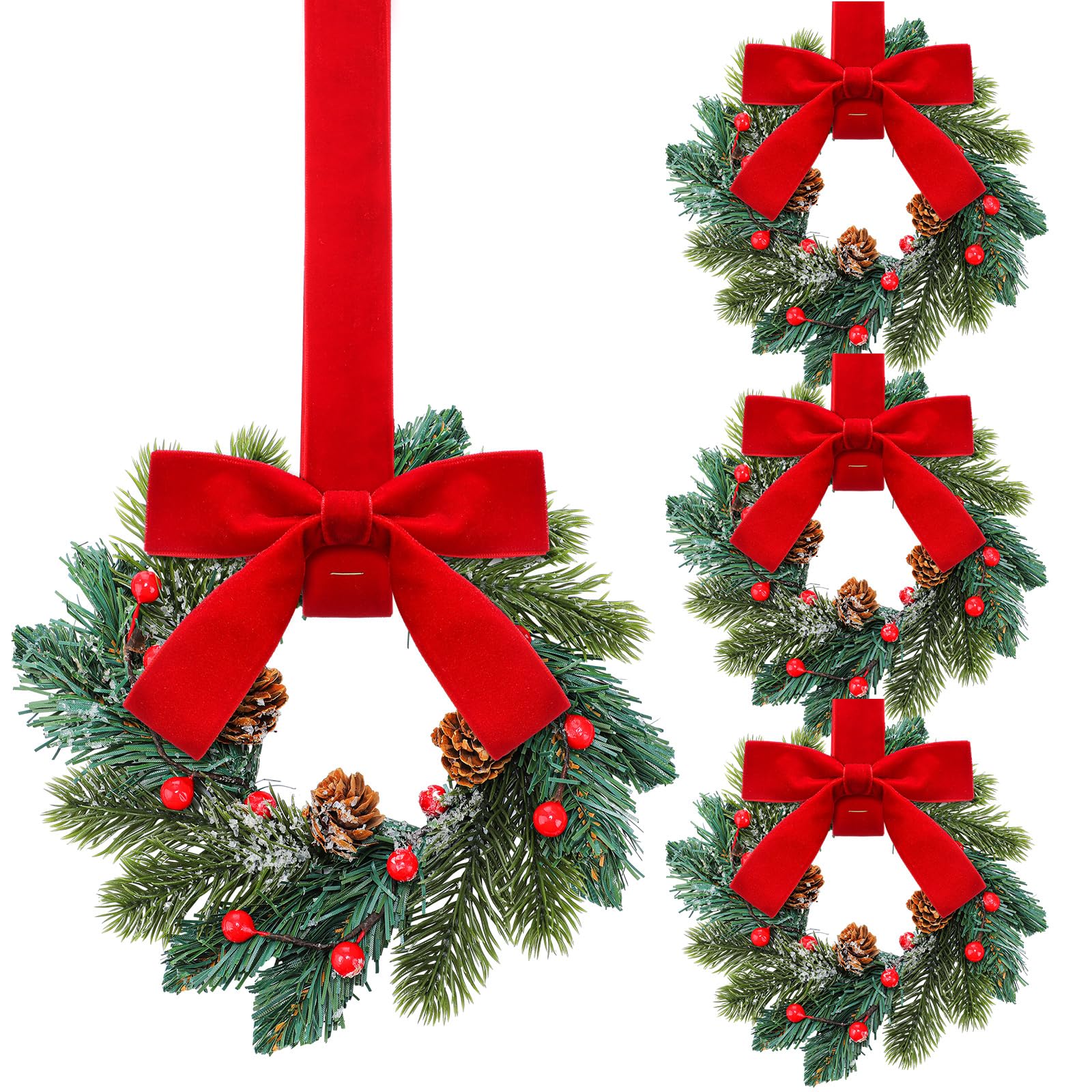 Knitgrip 4 Pcs Mini Christmas Wreaths Red Bow Pine Cone for Cabinet Door