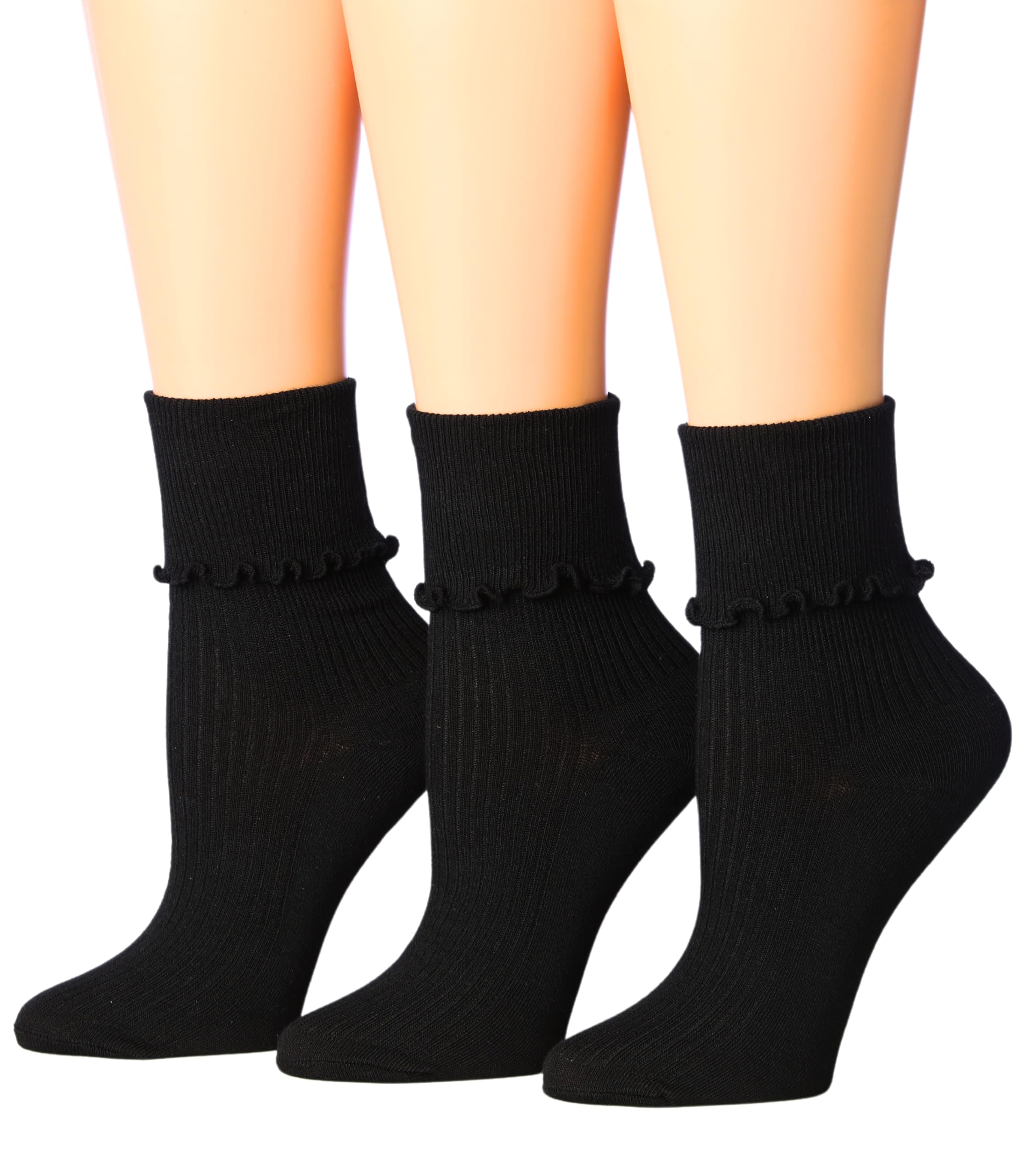 6 Paires Chaussettes Cheville Femme Dentelle Volants Lettuce Edge - Unies