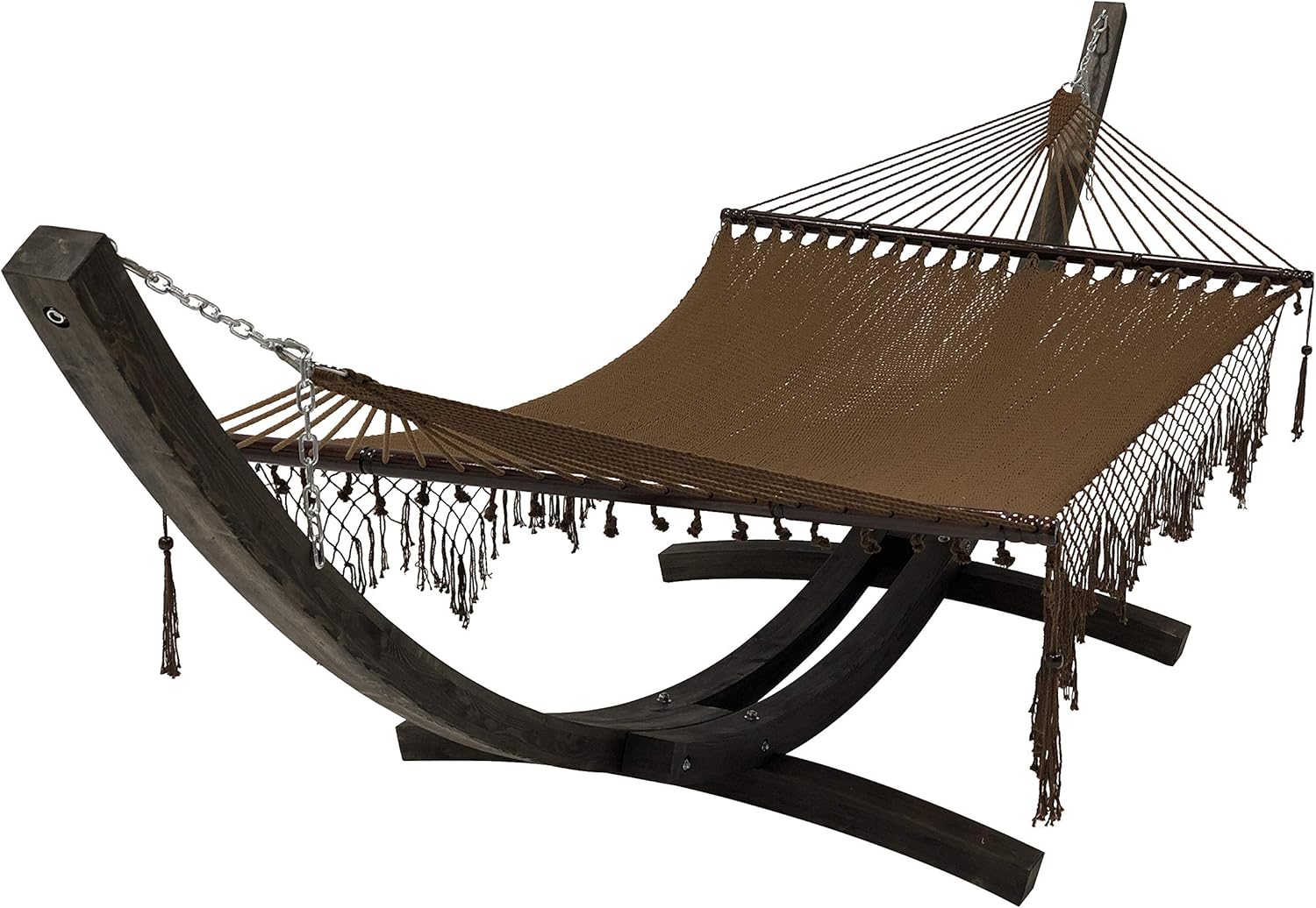14 Ft. Wooden Arc Hammock Stand + Deluxe Quilted Double Padded Hammock Bed w/Pillow. 2 Person Bed. 450 LB Capacity(Coffee Stain/Spring Stripe)