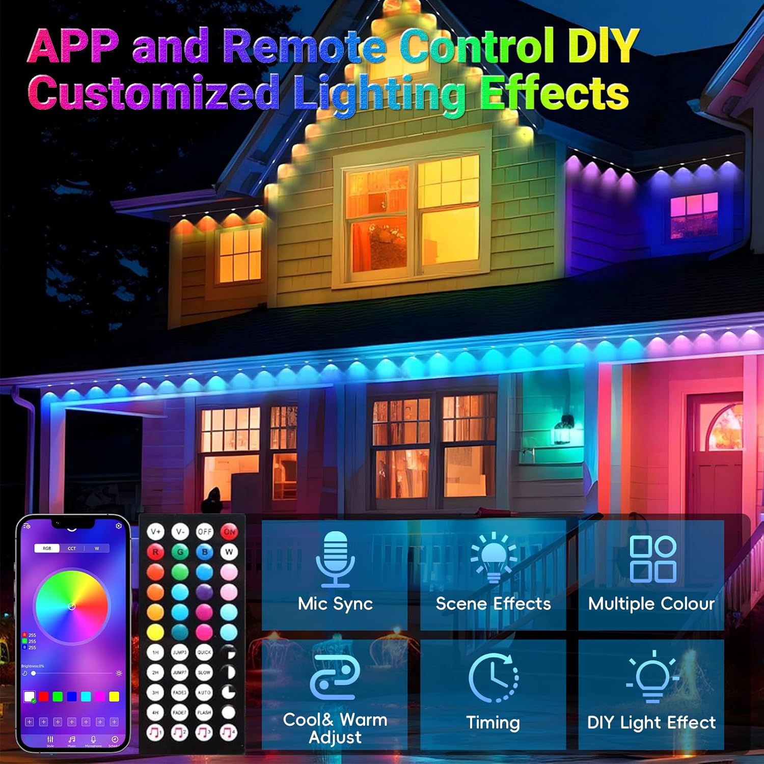 Permanent Outdoor Light for House,100ft RGB Outdoor Light with 50 LED Lights,IP67 Waterproof,with Remote Control for All Holiday Decor Decorations Lights