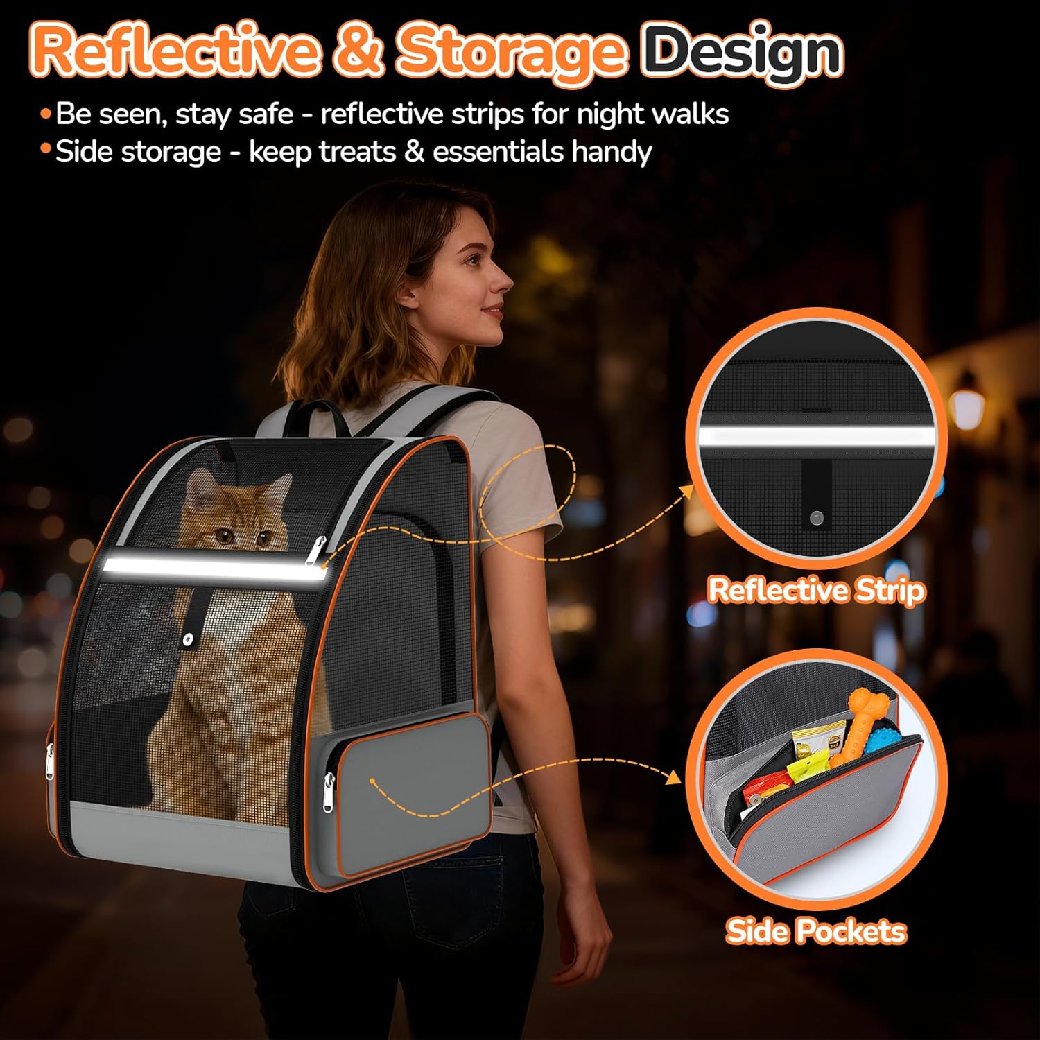 Cat Backpack Carrier Expandable for Outdoor - Foldable Cat Backpack with Breathable Mesh for Small Dog Puppy Kitten Up to 15 lbs - Soft-Sided Pet Carrier for Travel Hiking Camping (Gray)