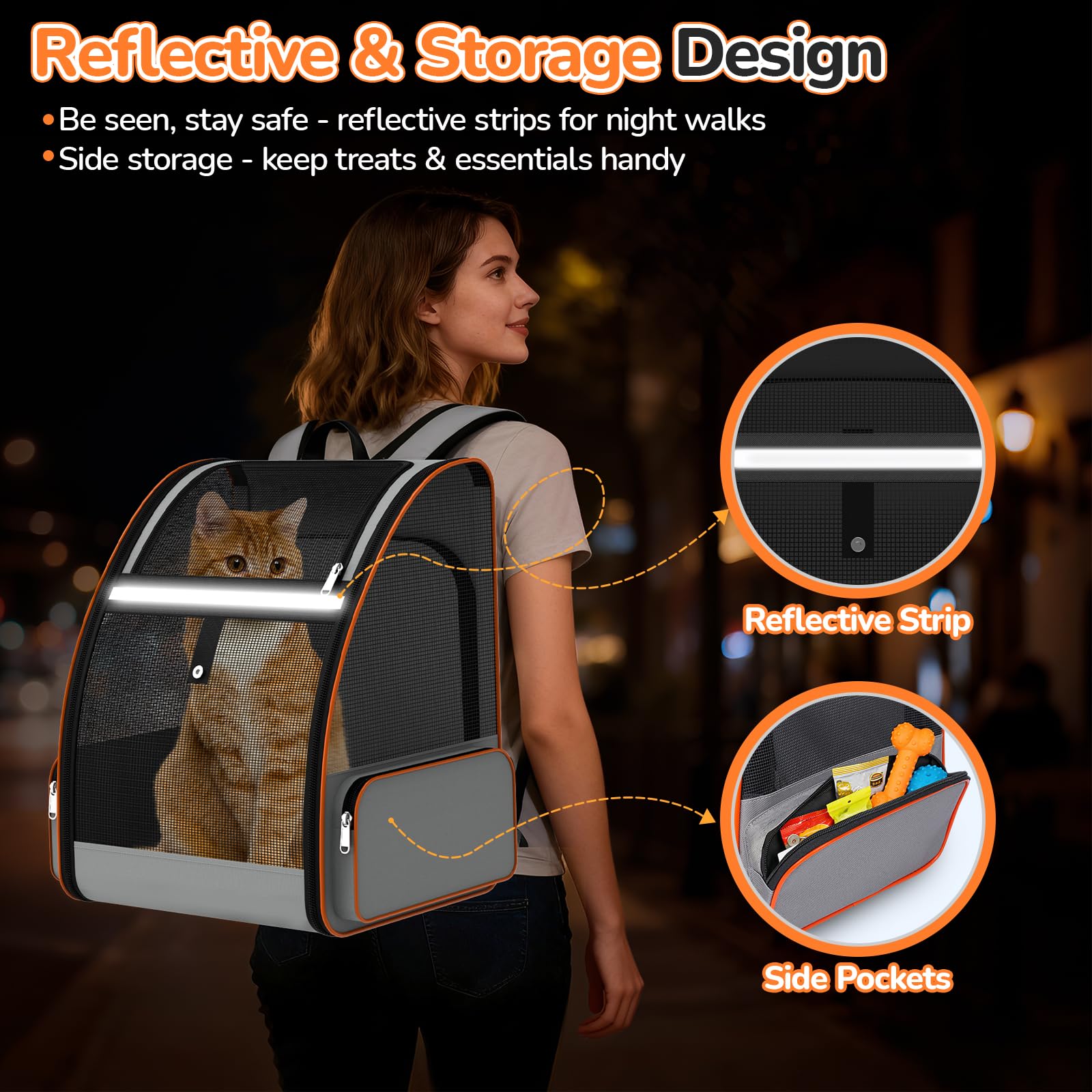 Cat Backpack Carrier Expandable for Outdoor - Foldable Cat Backpack with Breathable Mesh for Small Dog Puppy Kitten Up to 15 lbs - Soft-Sided Pet Carrier for Travel Hiking Camping (Gray) - image 5