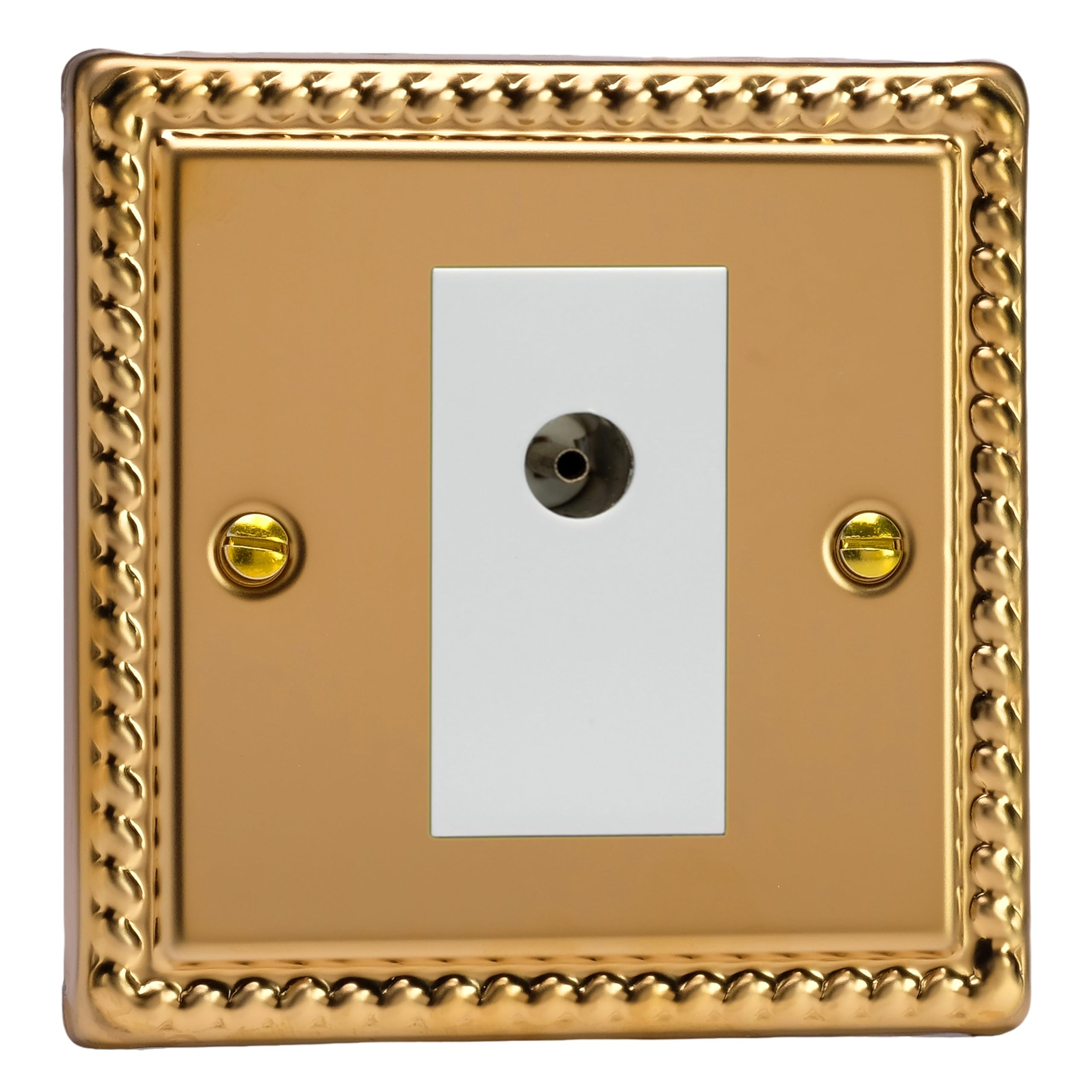 Varilight Single TV Socket Isolated Co-axial - Classic Georgian Brass with White Insert, XG8ISOW