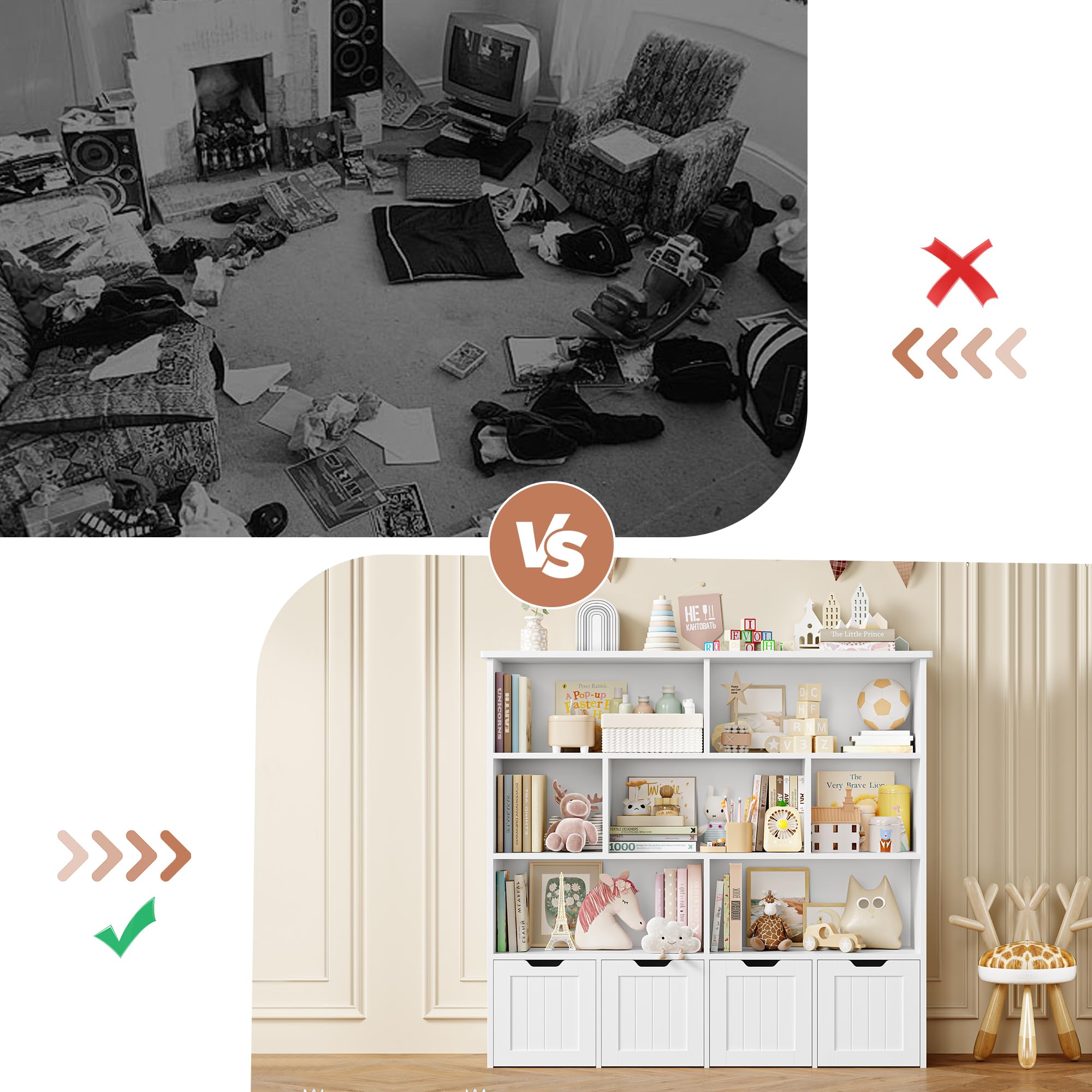 FOREHILL Kinderregal 4 Ebenen, Kinderzimmer Möbel, Bücherregal für Kinder | Kinderschrank mit Boxen auf Rollen, Spielzeug Aufbewahrung für Kinderzimmer, Kindergarten, Leseecke 125,5x33x118cm Weiß