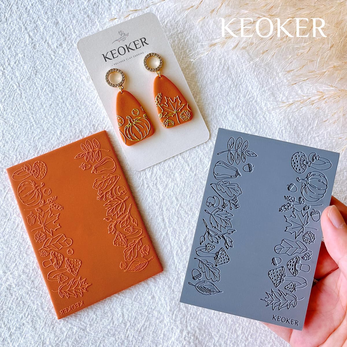 Keoker Pumpkin Polymer Clay Texture Sheet, Mat for Making Earrings Jewelry Clay Earrings Tools (Fall Texture Sheet 1-3) - Image 4